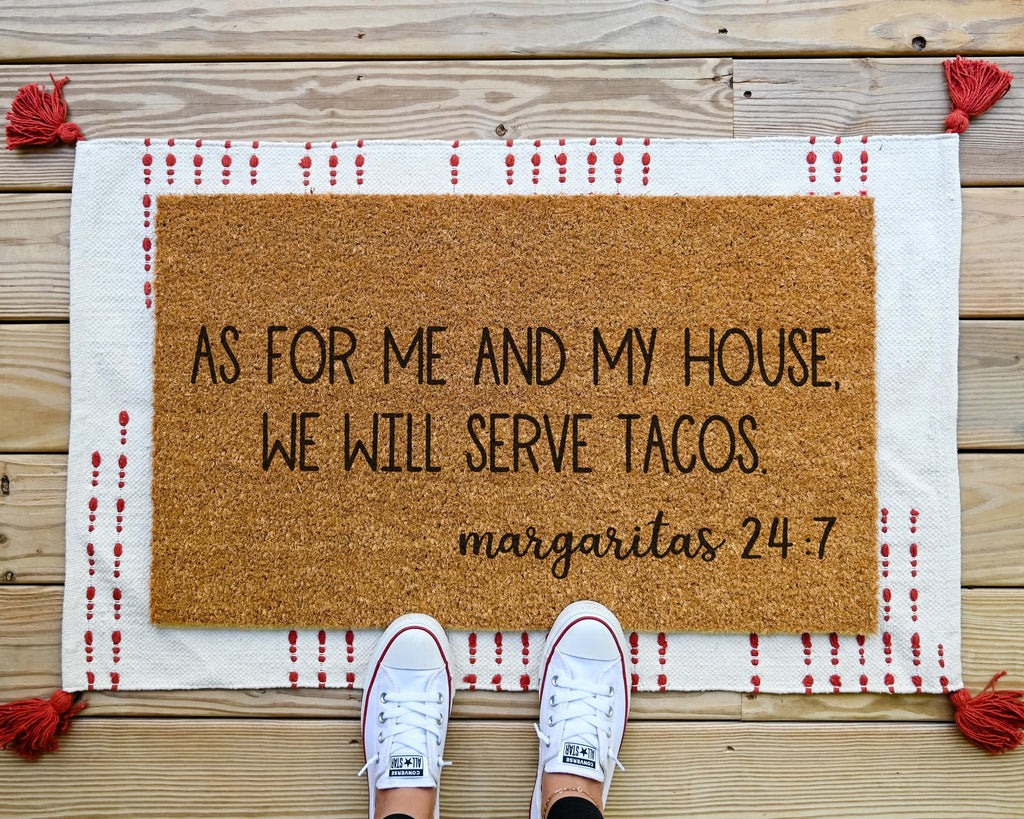 HamlinRowShop Funny Coir Doormat - Serve Tacos Margaritas 24:7