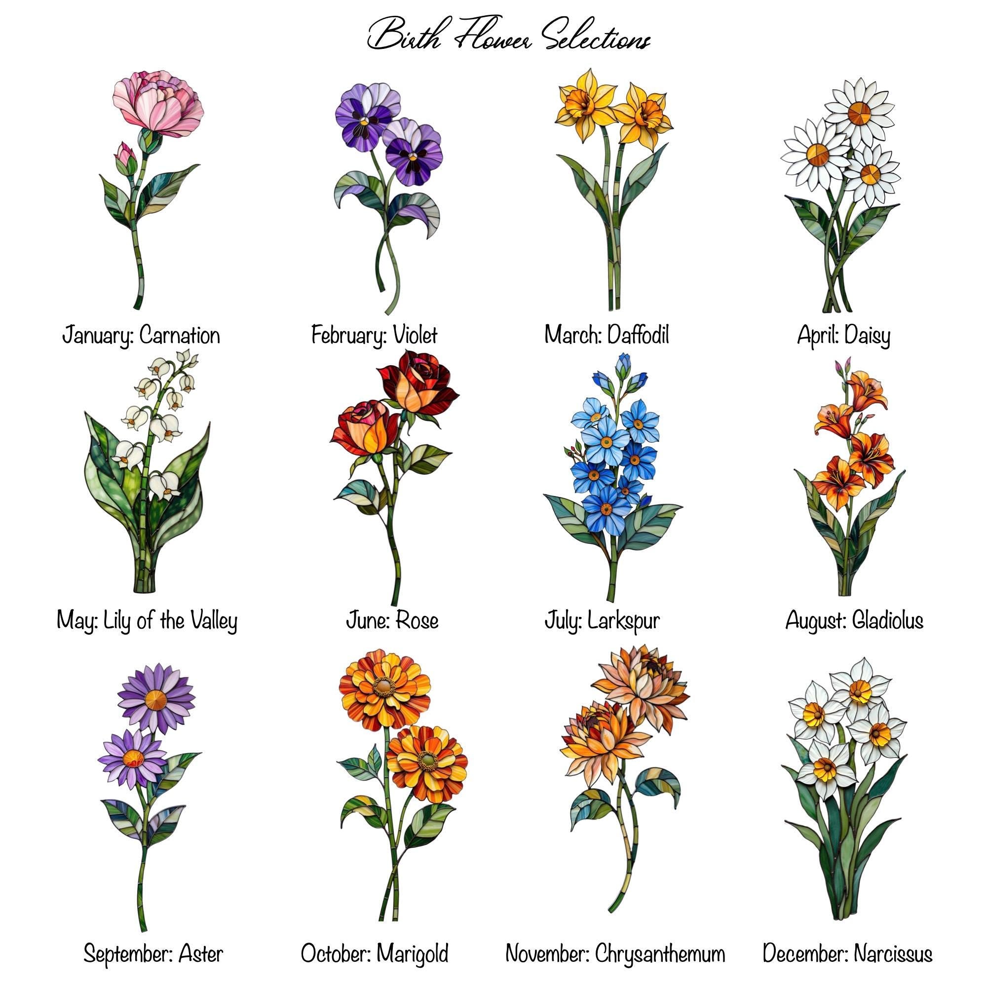 RainLine Custom Birth Flower Bouquet Stained Glass Suncatcher Personalized