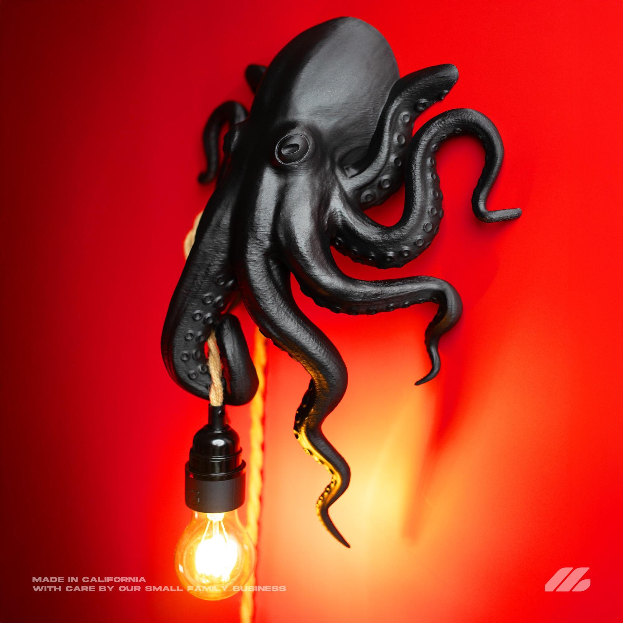 April16studio Black Octopus Wall Lamp 16in Matte Animal Art Sconce
