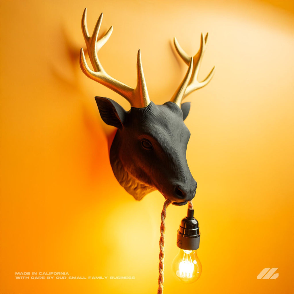 April16studio Deer Wall Lamp Handcrafted Wall Sconce Golden Antlers