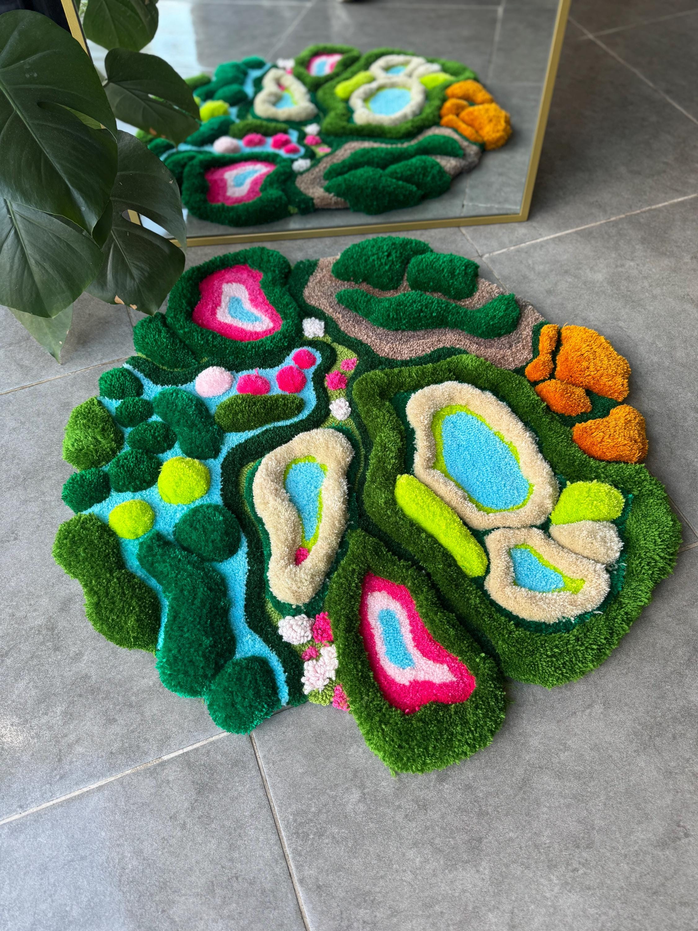 OrnnWorks 3D Island Tufted Rug Nature Inspired Handmade Carpet