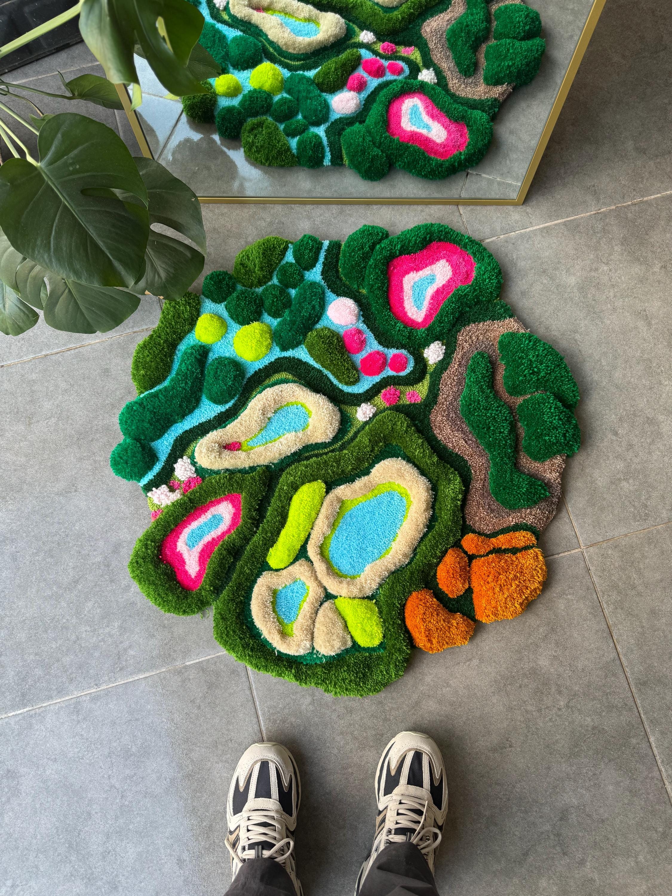 OrnnWorks 3D Island Tufted Rug Nature Inspired Handmade Carpet
