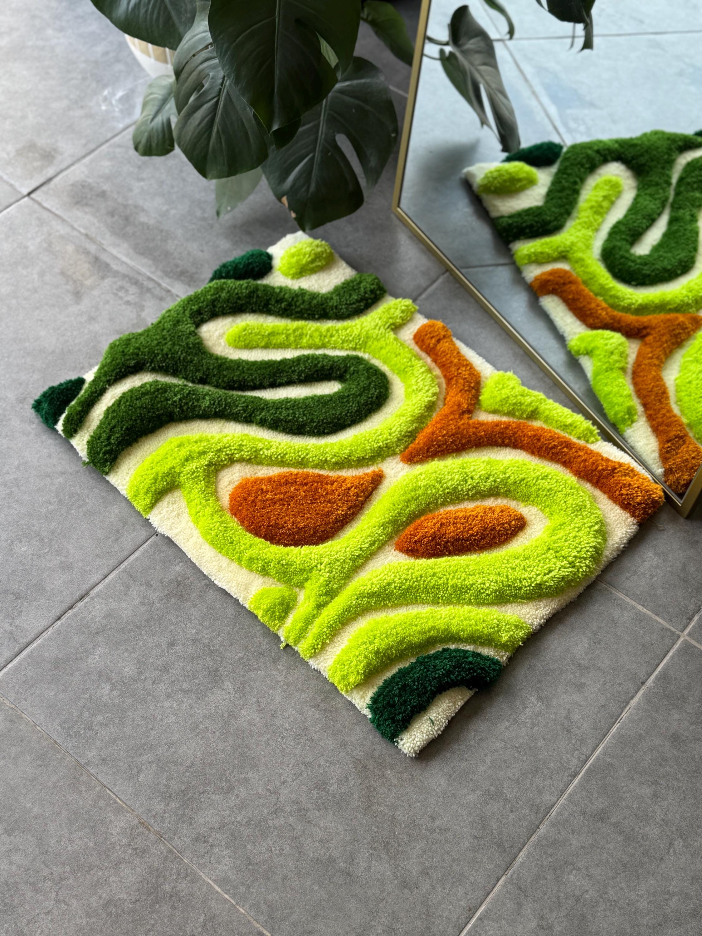 OrnnWorks Modern 3D Green Textured Handmade Tufted Rug
