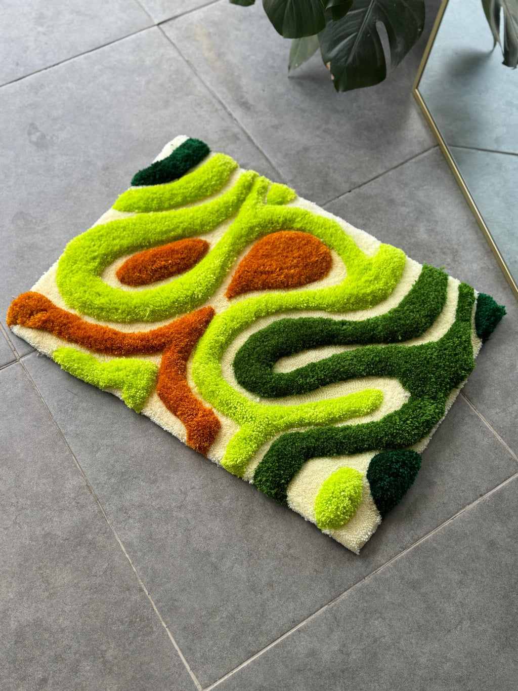 OrnnWorks Modern 3D Green Textured Handmade Tufted Rug