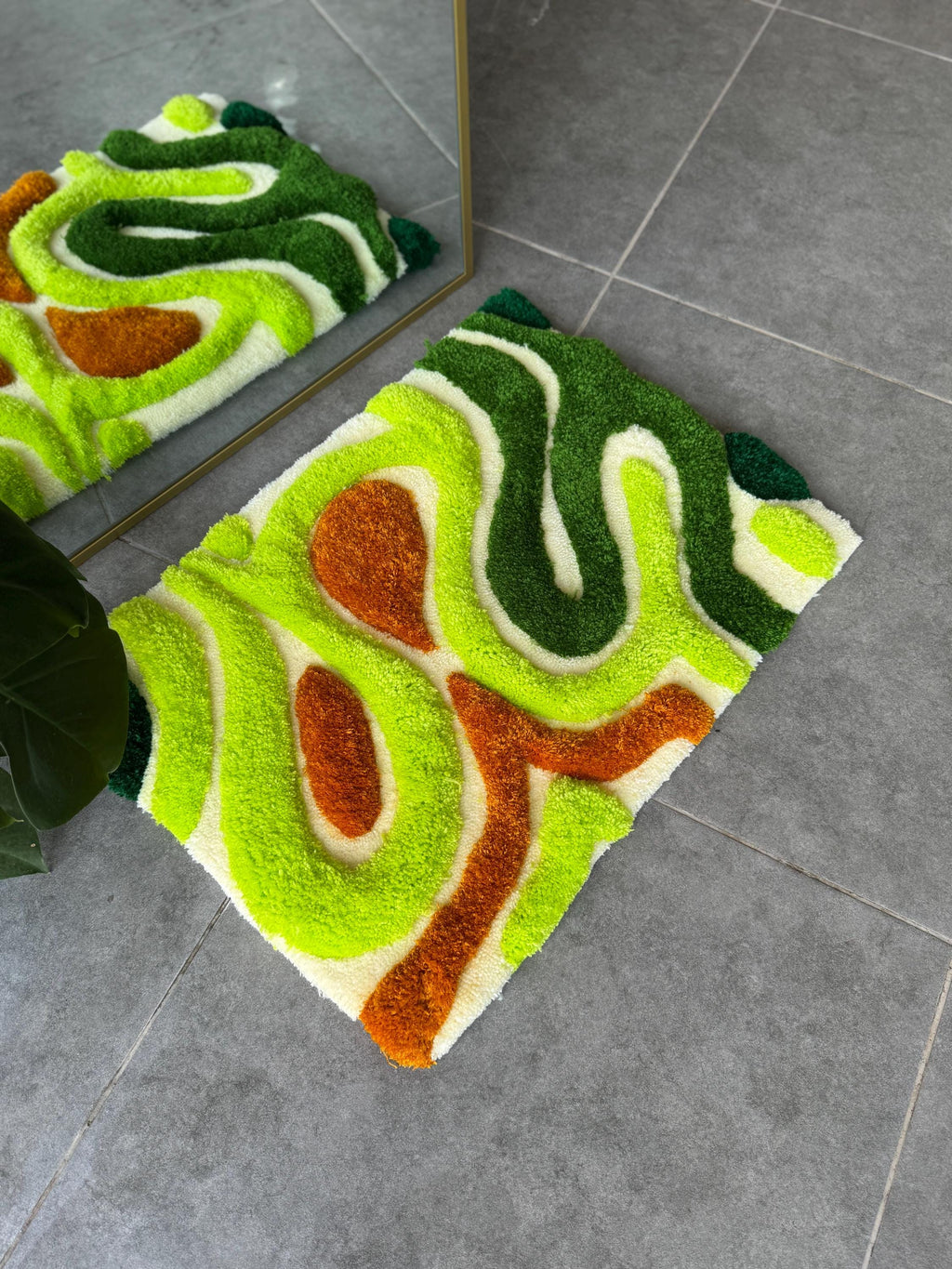 OrnnWorks Modern 3D Green Textured Handmade Tufted Rug