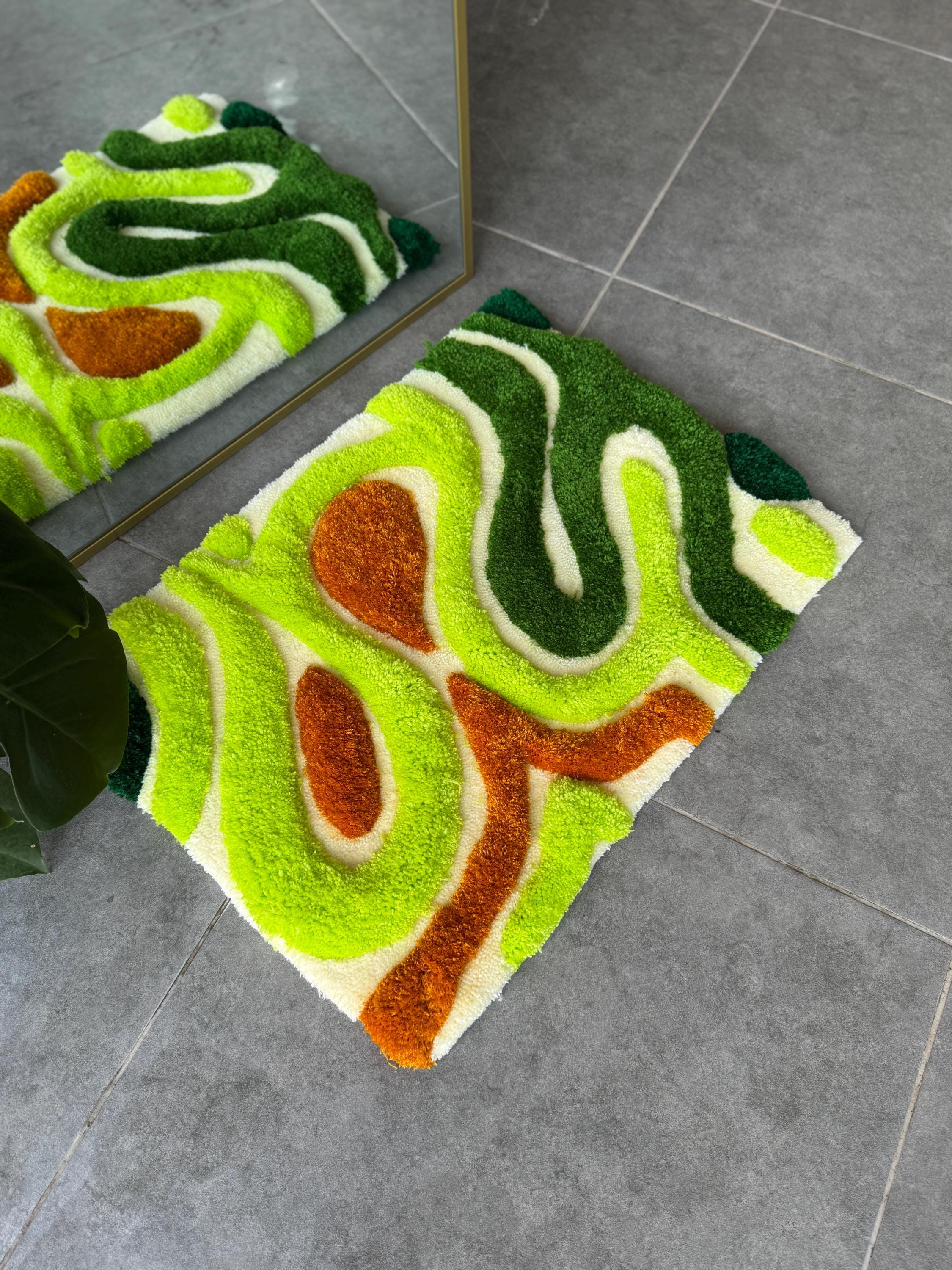 OrnnWorks Modern 3D Green Textured Handmade Tufted Rug