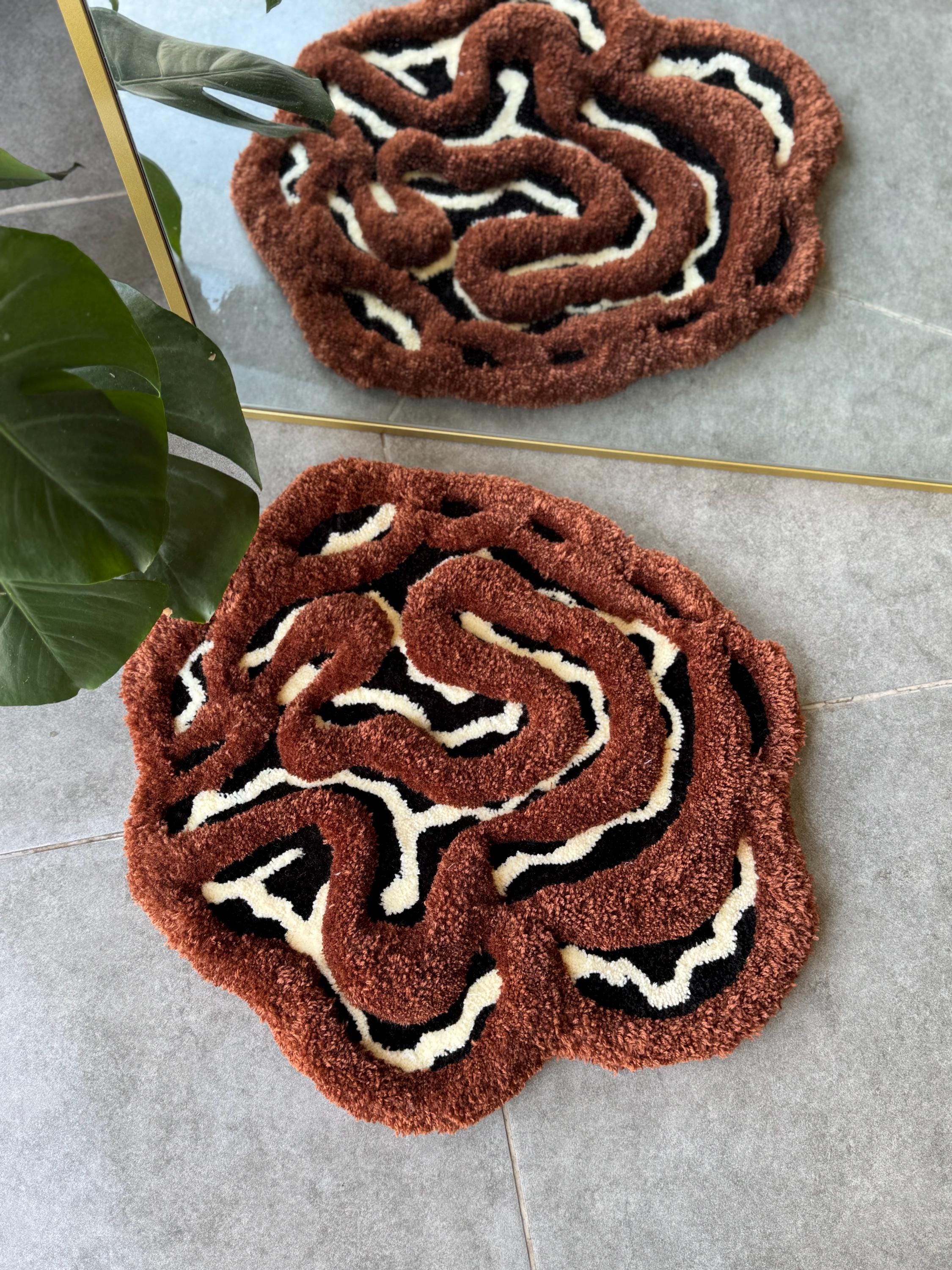 Handmade 3D Brown Cow Print Fluffy Tufted Rug 60cm