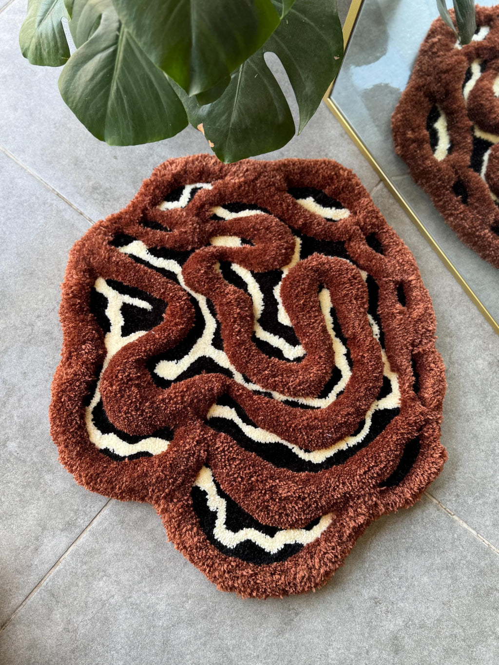 Handmade 3D Brown Cow Print Fluffy Tufted Rug 60cm