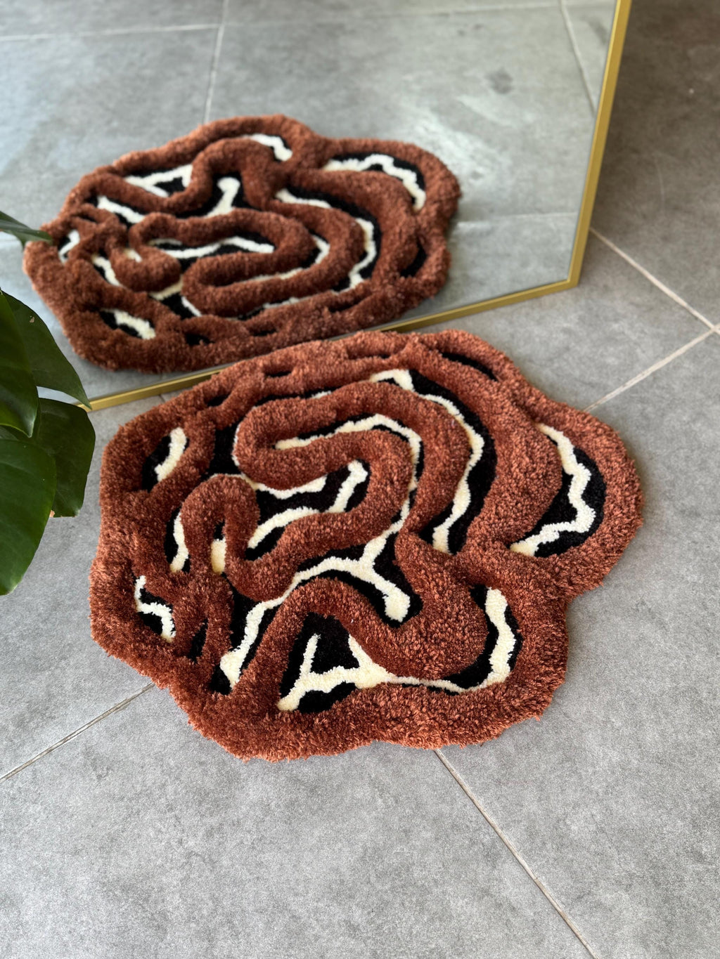 Handmade 3D Brown Cow Print Fluffy Tufted Rug 60cm