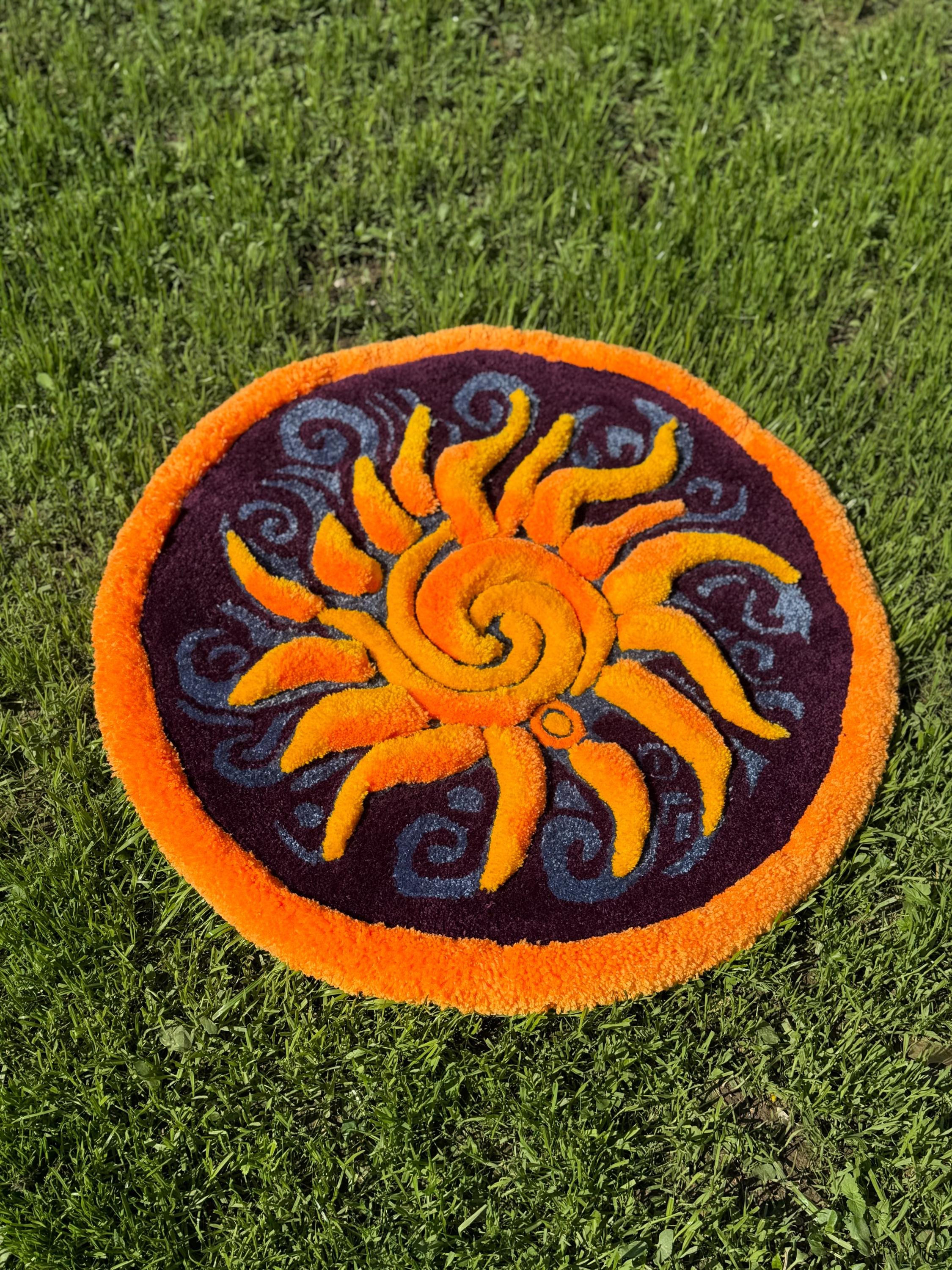 OrnnWorks 3D Sunshine Handmade Tufted Rug Purple Blue Yellow Orange
