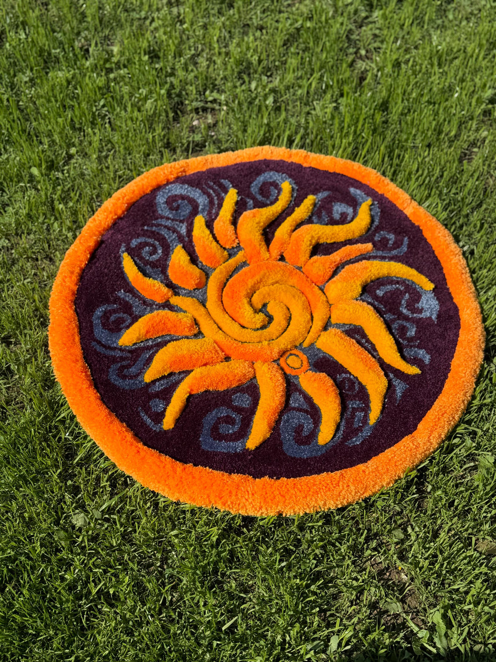 OrnnWorks 3D Sunshine Handmade Tufted Rug Purple Blue Yellow Orange