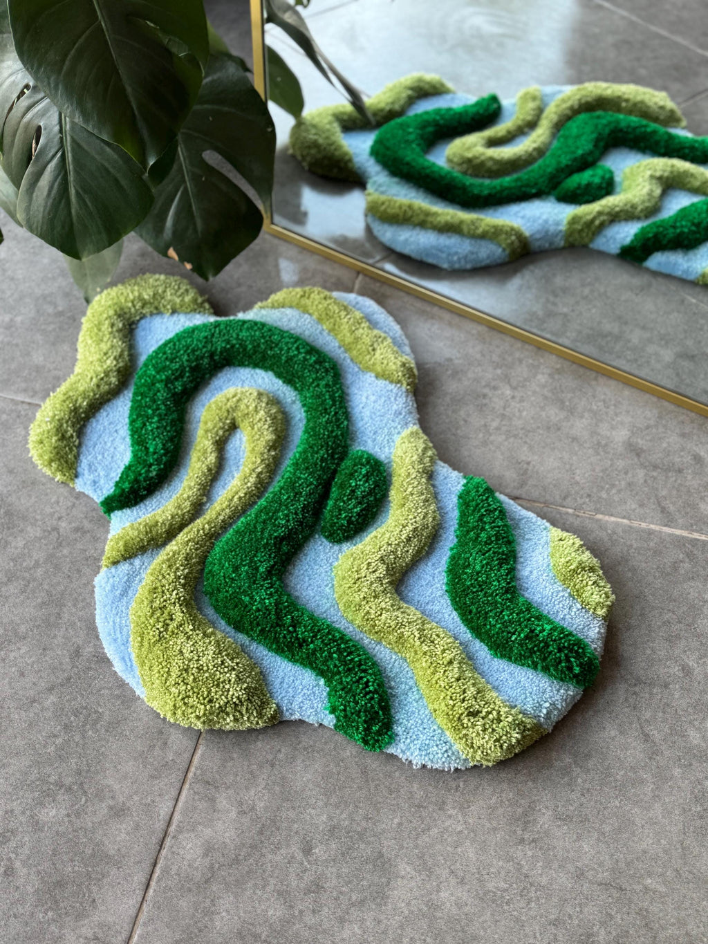 OrnnWorks 3D Green & Blue Textured Handmade Tufted Rug
