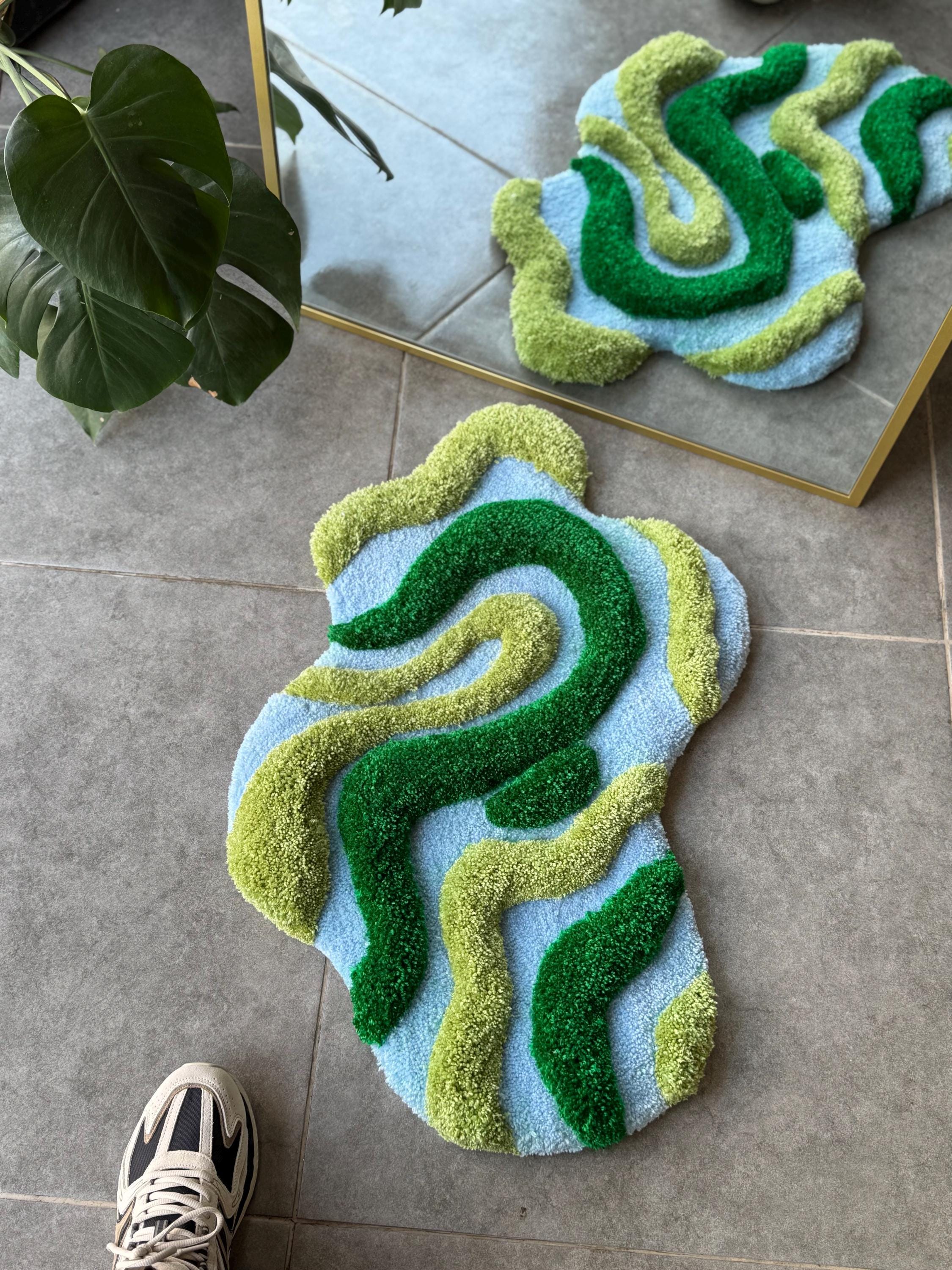 OrnnWorks 3D Green & Blue Textured Handmade Tufted Rug