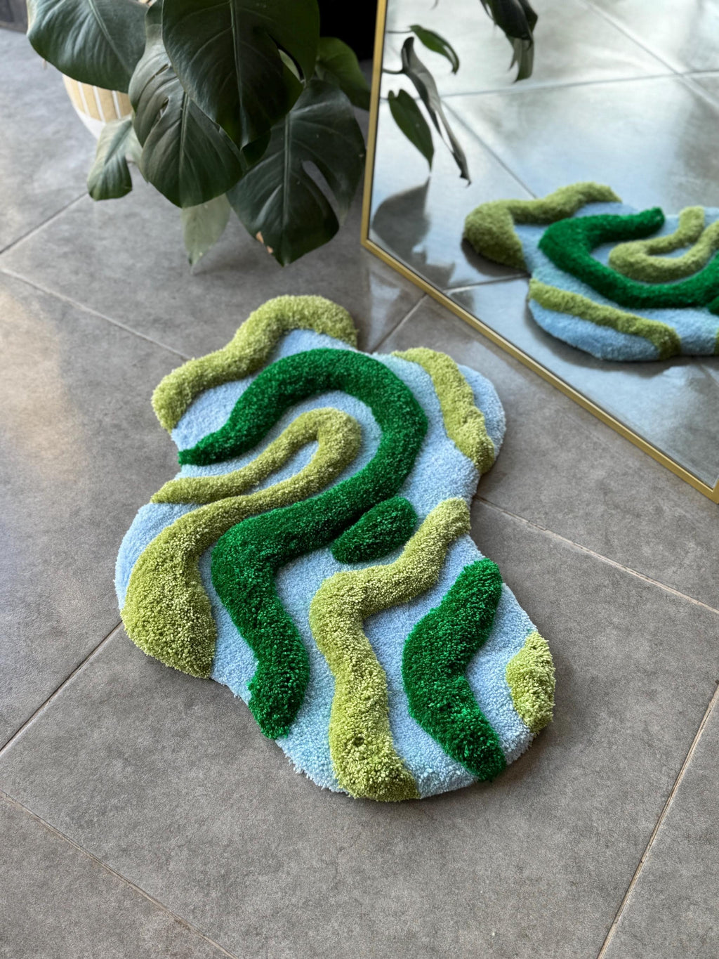 OrnnWorks 3D Green & Blue Textured Handmade Tufted Rug