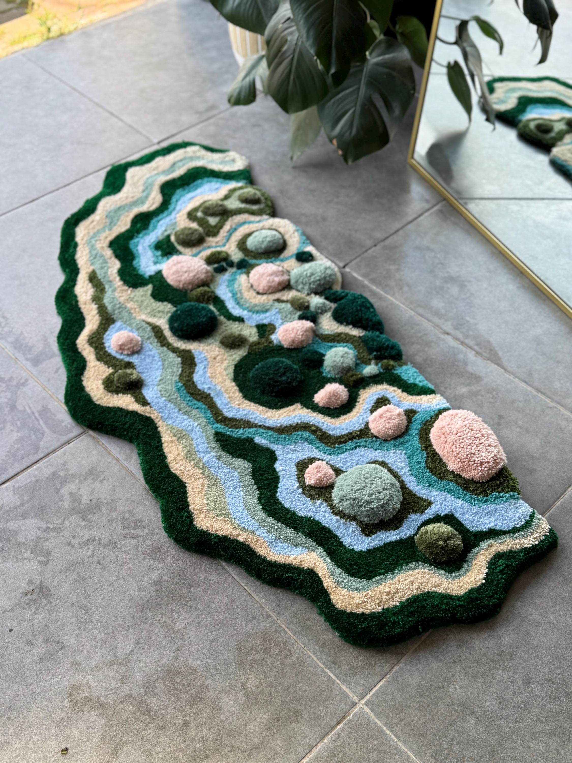 OrnnWorks Pastel Handmade Tufted Rug Blue Pink Green Floor Art