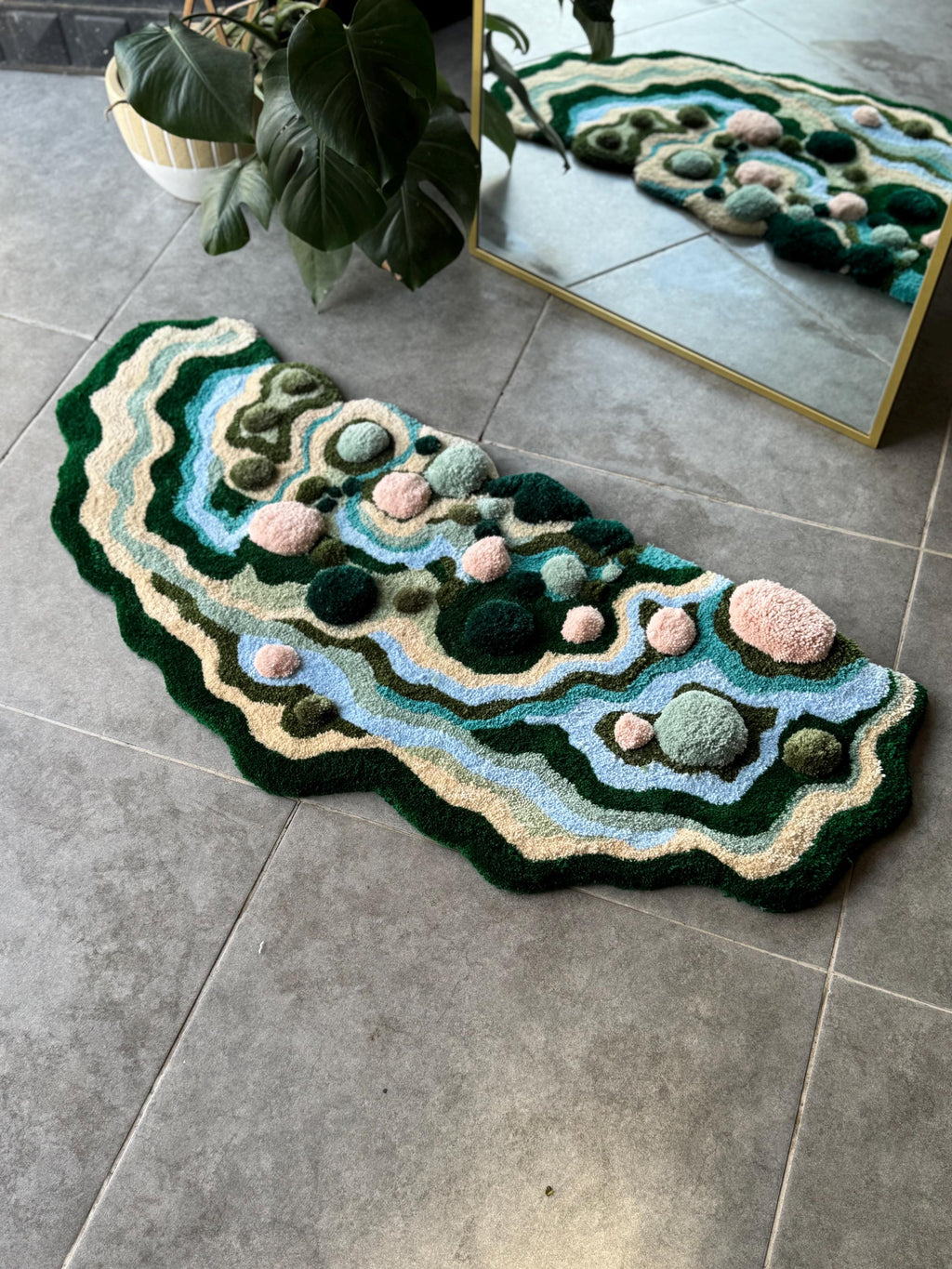 OrnnWorks Pastel Handmade Tufted Rug Blue Pink Green Floor Art