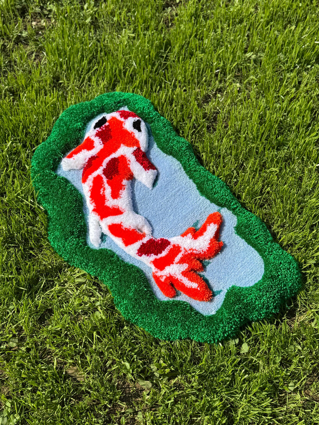 OrnnWorks 3D Koi Fish Handmade Tufted Rug Greenery Floor Art