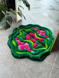 OrnnWorks 3D Tropical Leaves Handmade Tufted Rug Jungle-Inspired Fiber Art Carpet