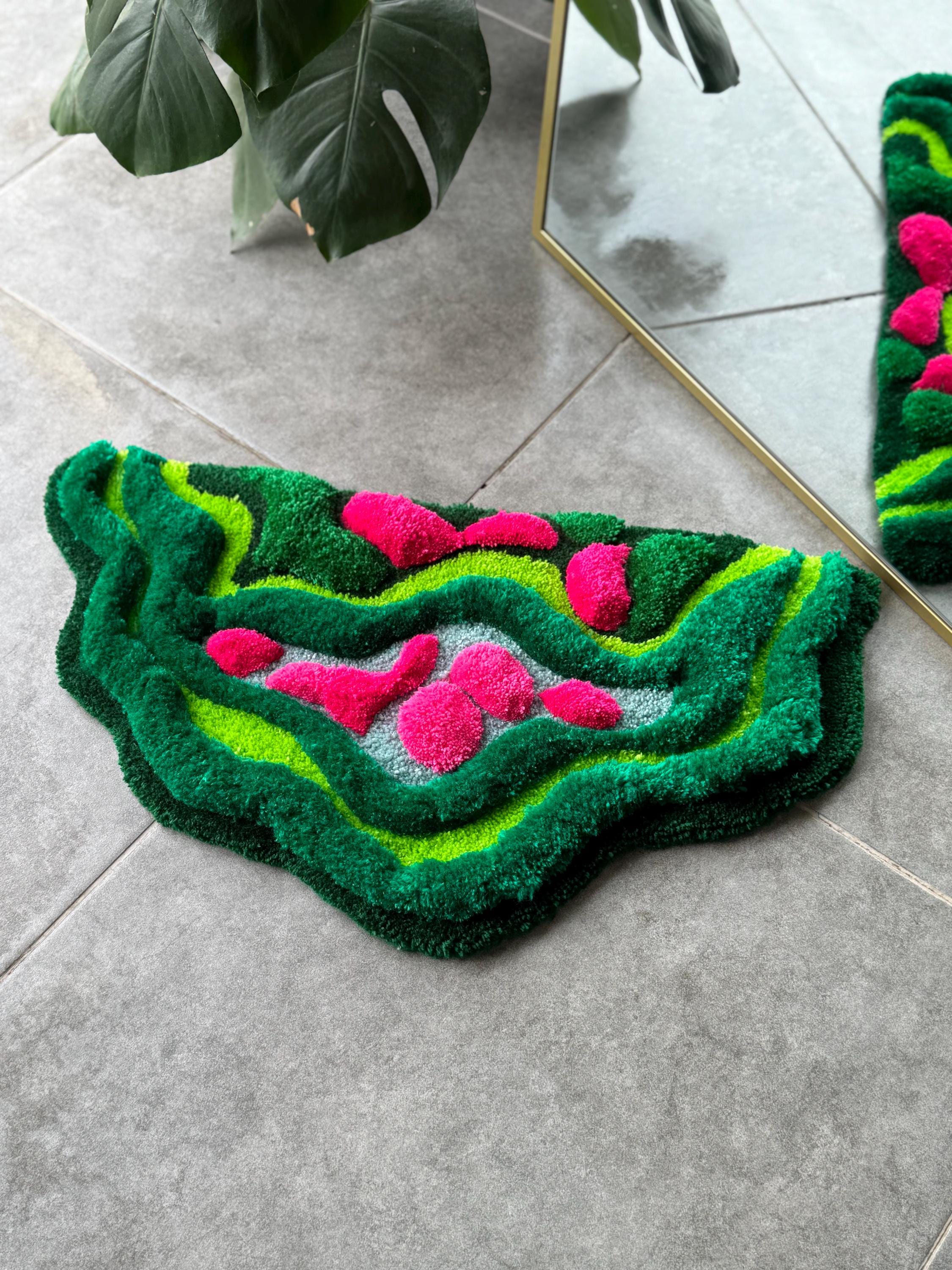 OrnnWorks 3D Tropical Leaves Handmade Tufted Rug Jungle-Inspired Fiber Art Carpet