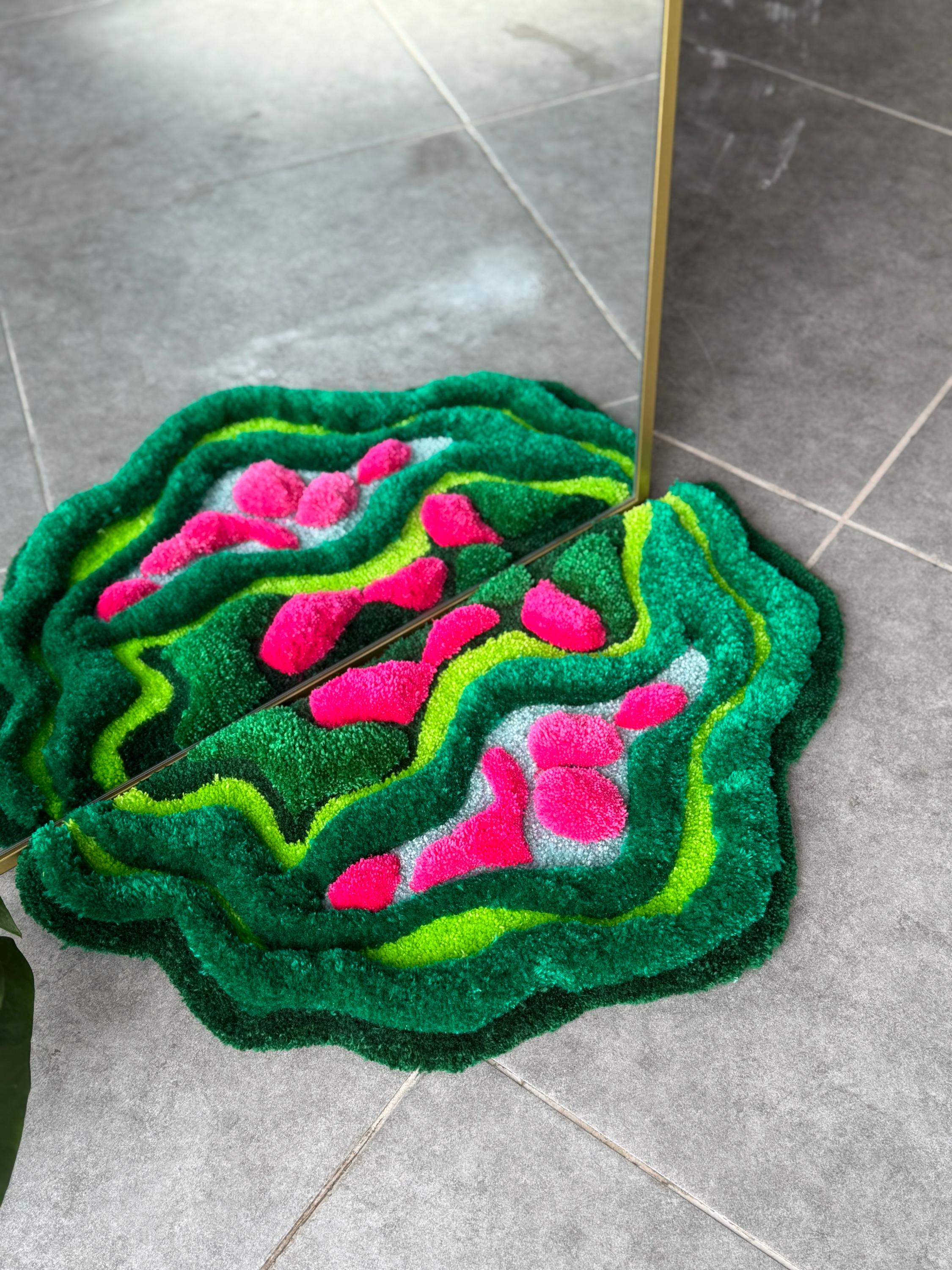 OrnnWorks 3D Tropical Leaves Handmade Tufted Rug Jungle-Inspired Fiber Art Carpet