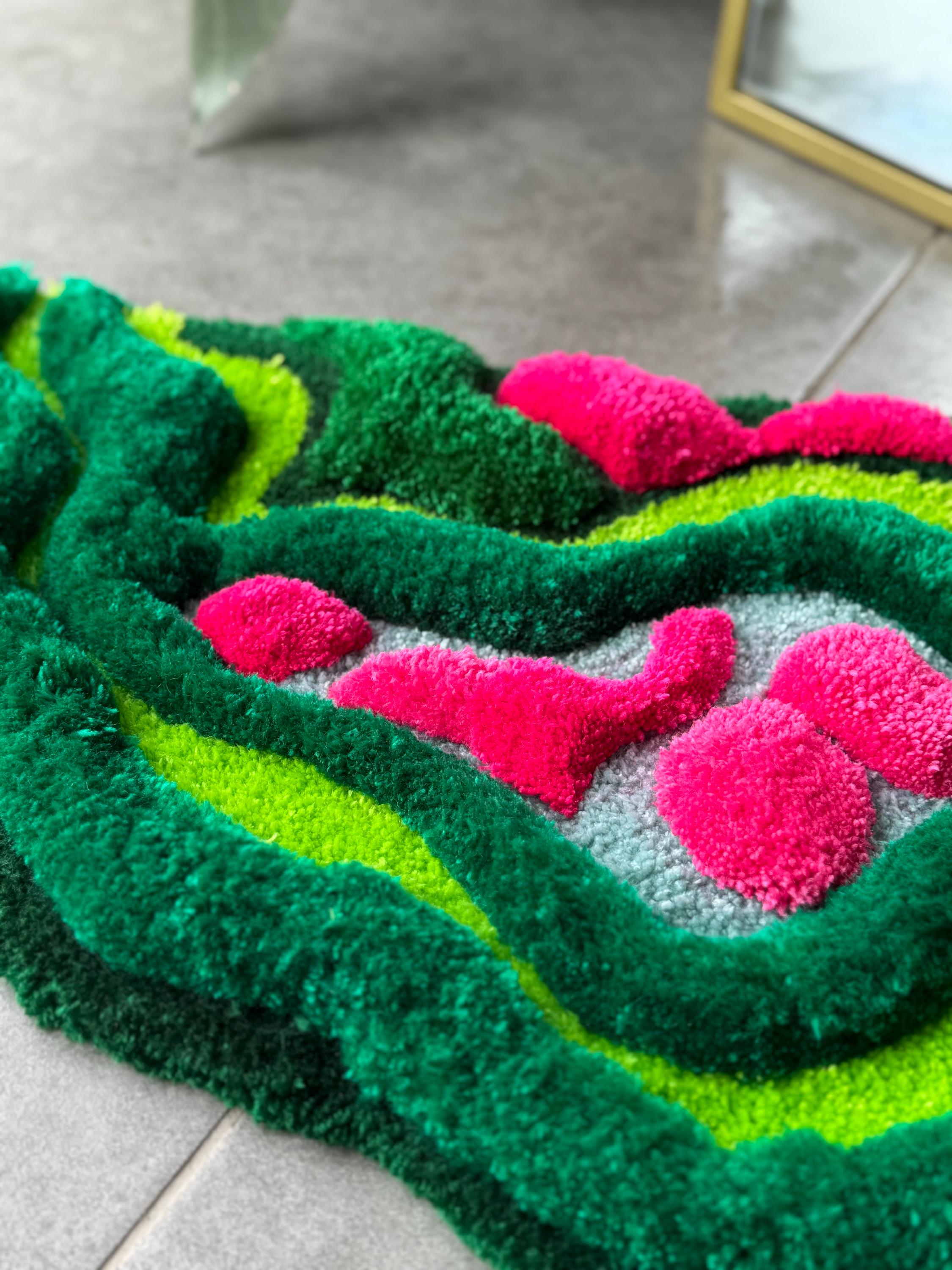 OrnnWorks 3D Tropical Leaves Handmade Tufted Rug Jungle-Inspired Fiber Art Carpet