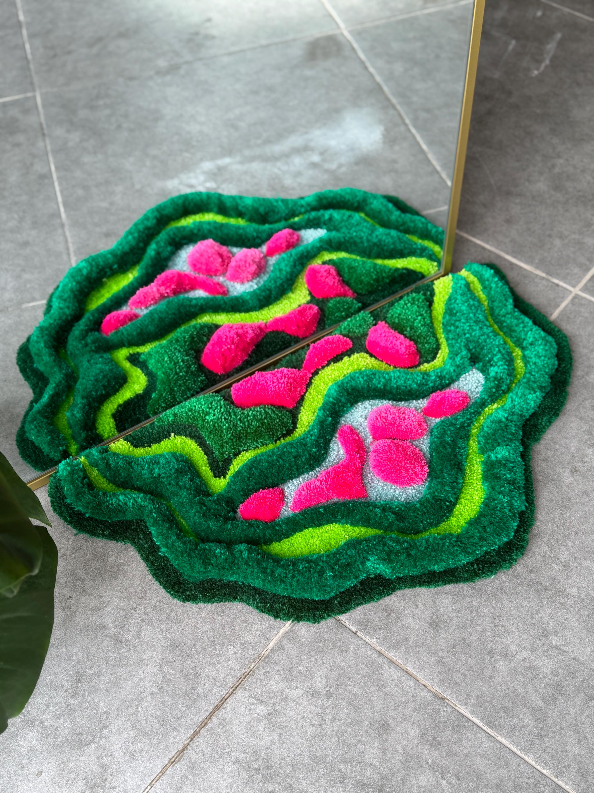 OrnnWorks 3D Tropical Leaves Handmade Tufted Rug Jungle-Inspired Fiber Art Carpet