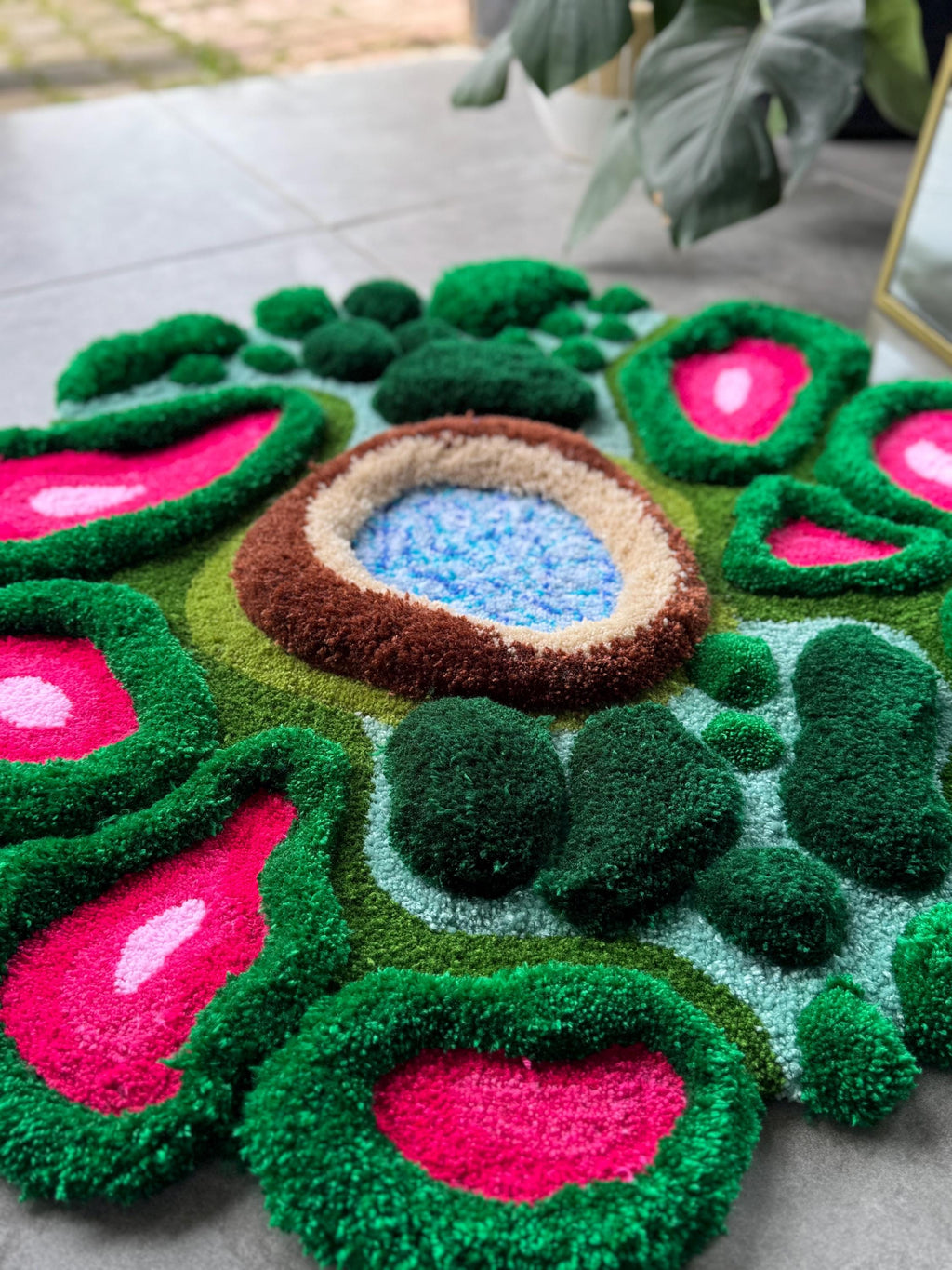 OrnnWorks 3D Pink Tropical Plant Jungle Inspired Tufted Rug