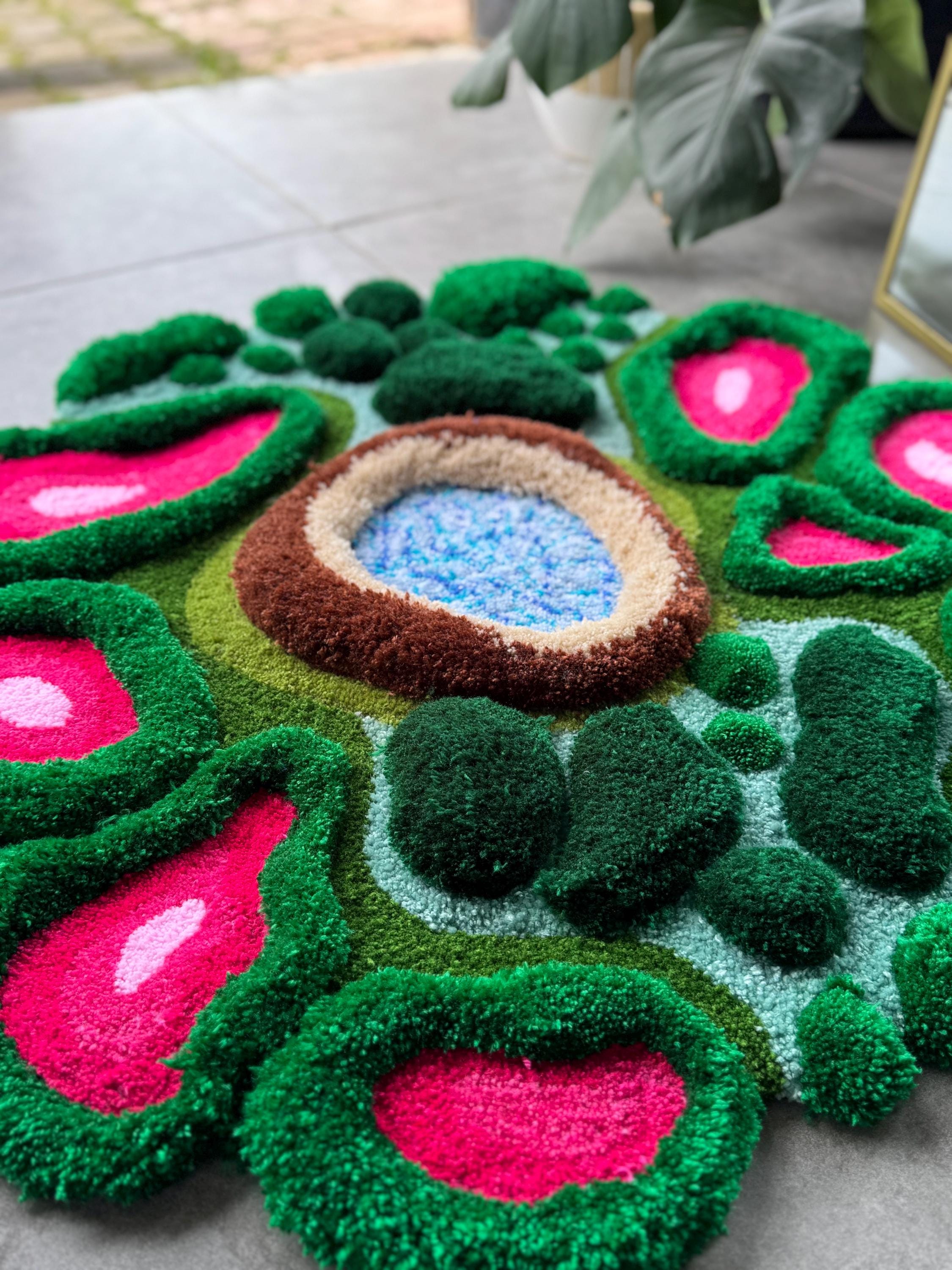 OrnnWorks 3D Pink Tropical Plant Jungle Inspired Tufted Rug