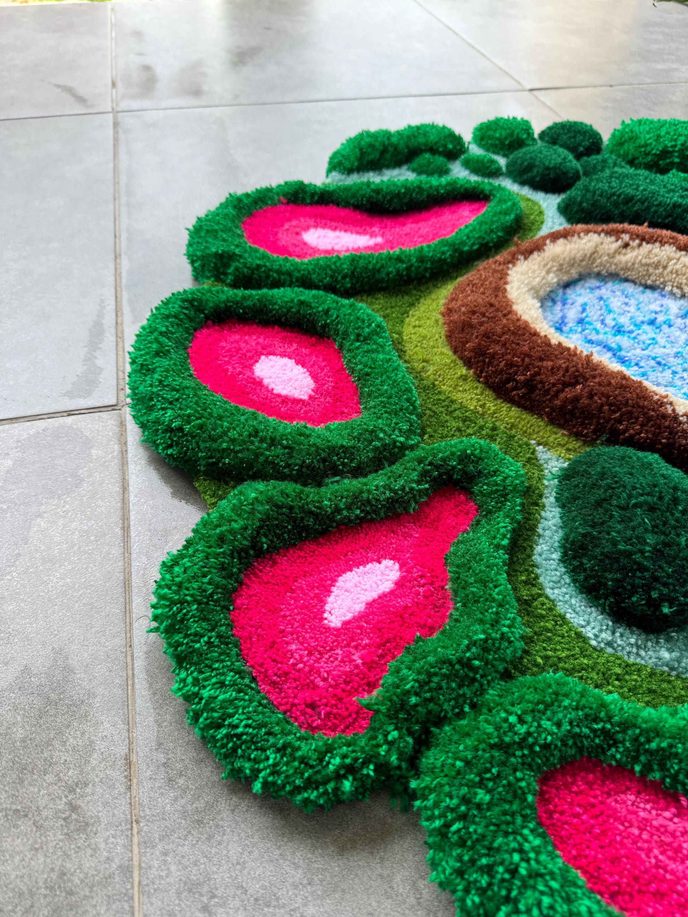 OrnnWorks 3D Pink Tropical Plant Jungle Inspired Tufted Rug