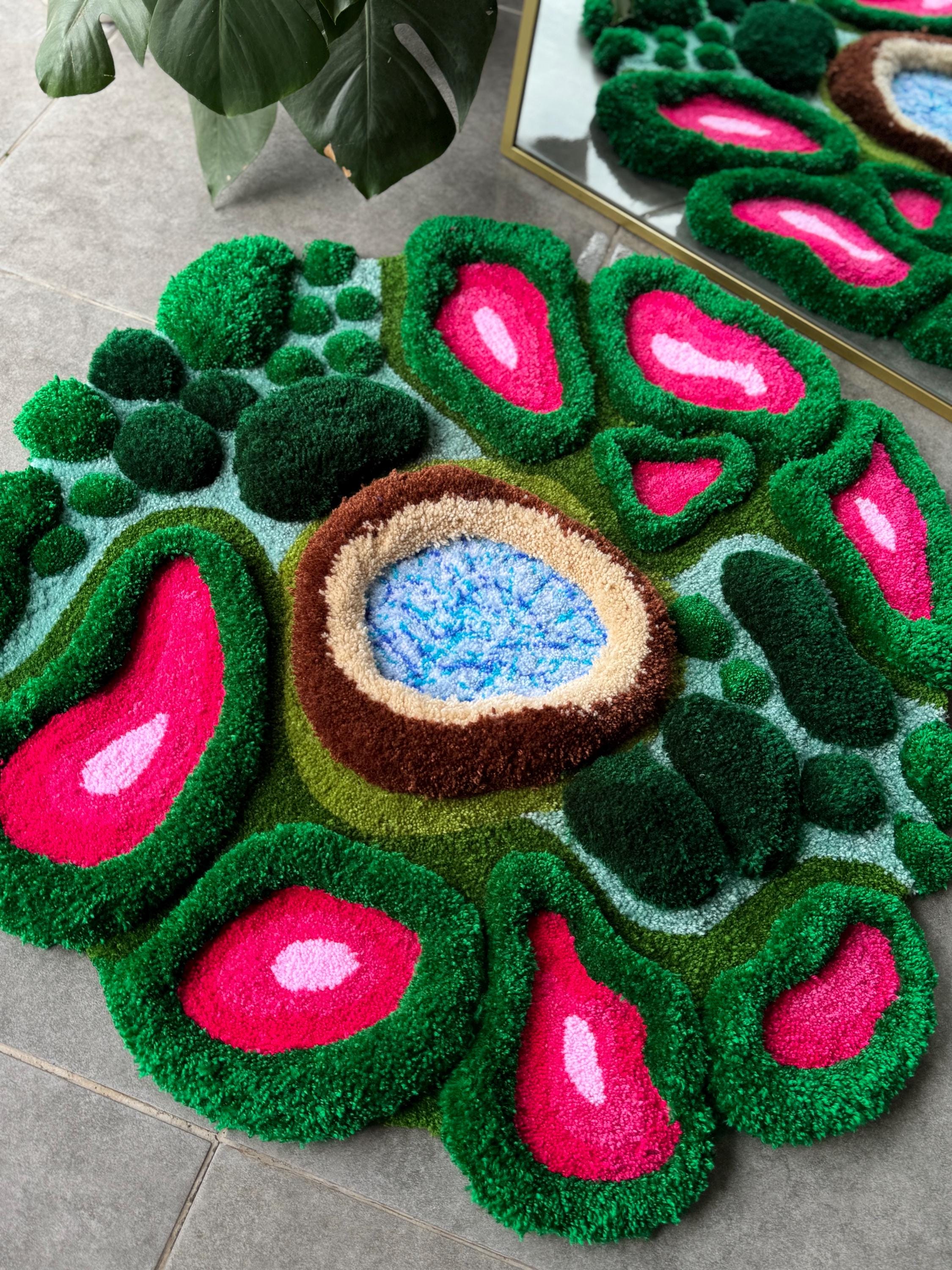 OrnnWorks 3D Pink Tropical Plant Jungle Inspired Tufted Rug