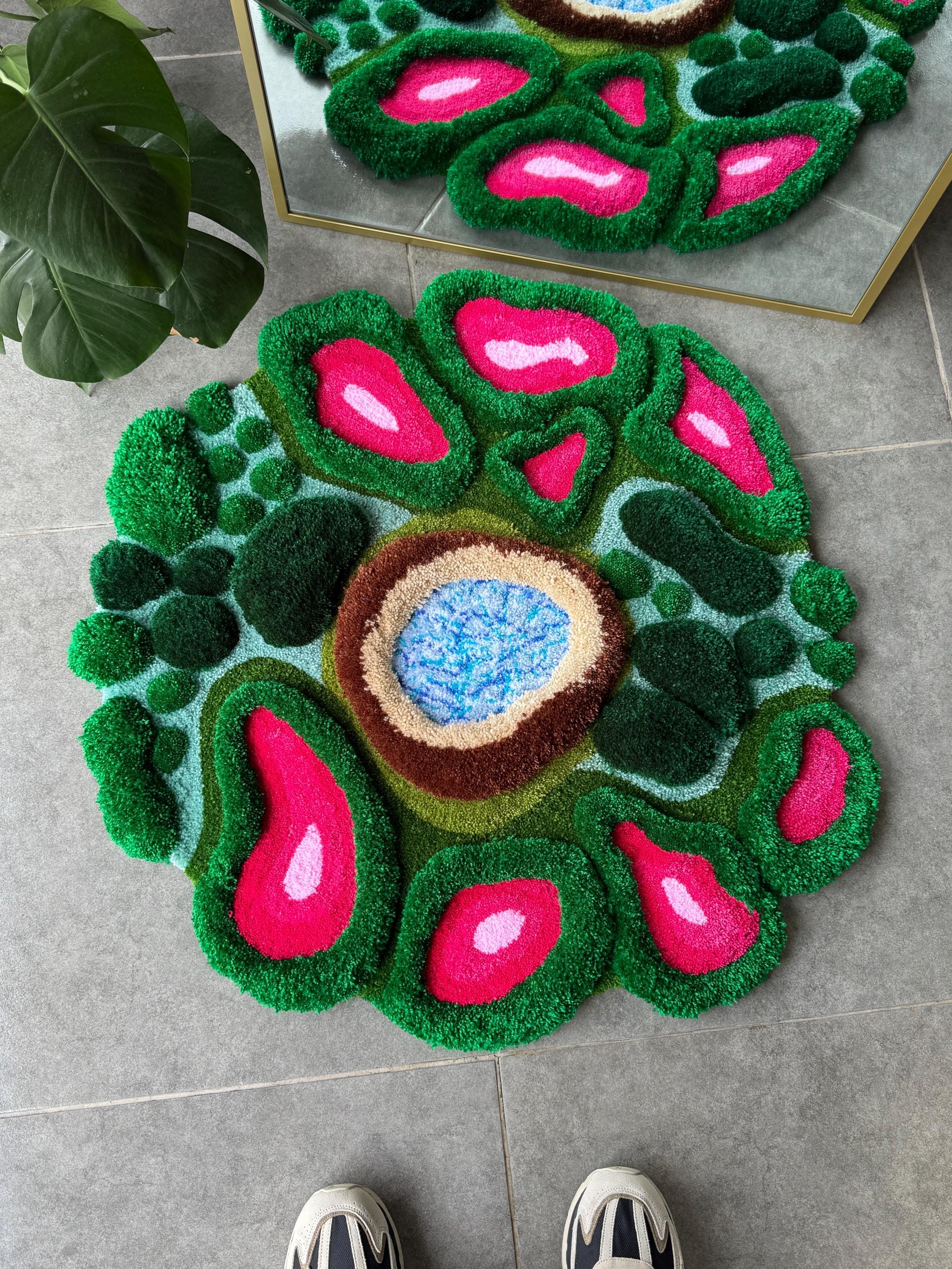 OrnnWorks 3D Pink Tropical Plant Jungle Inspired Tufted Rug