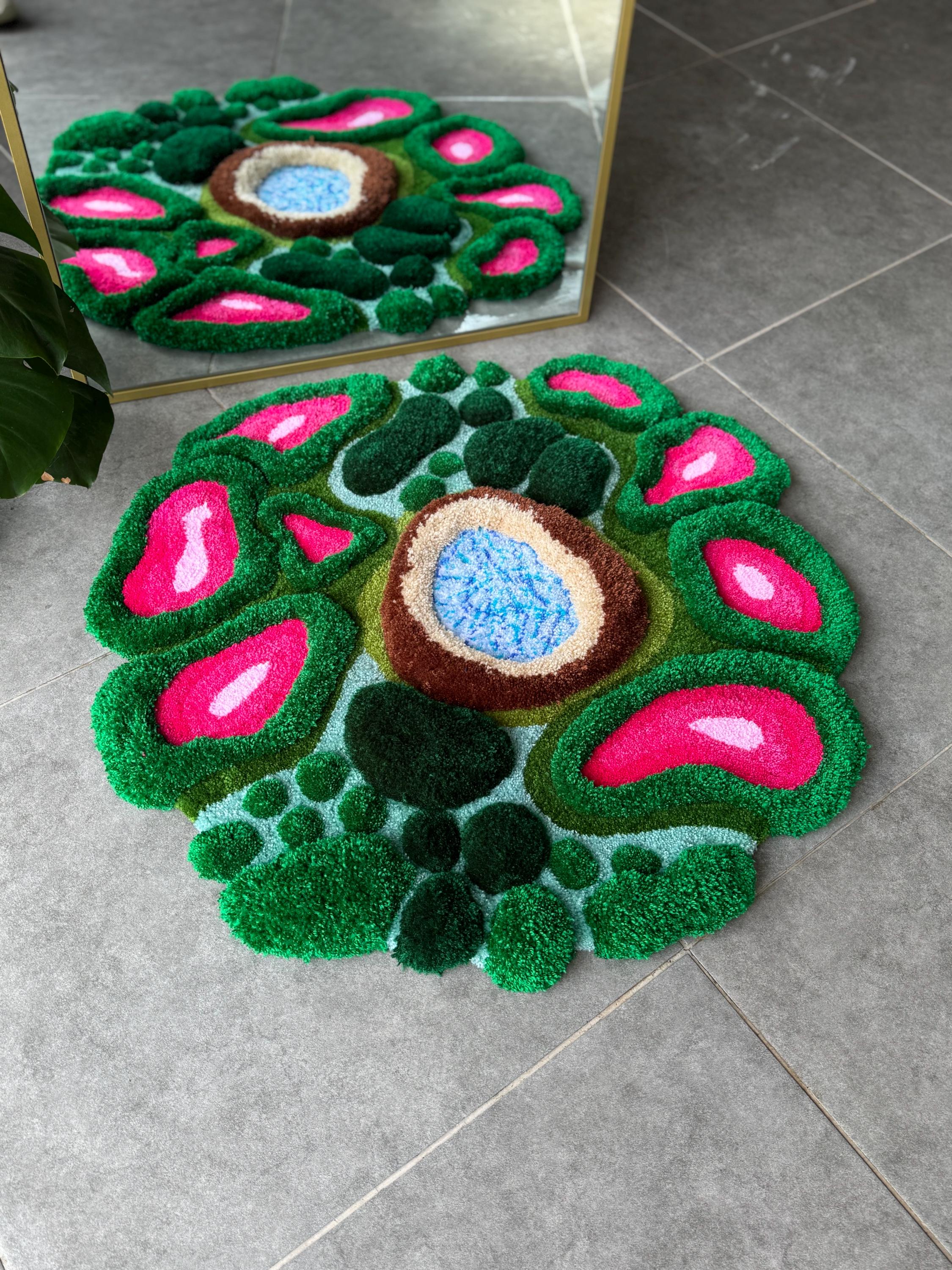 OrnnWorks 3D Pink Tropical Plant Jungle Inspired Tufted Rug