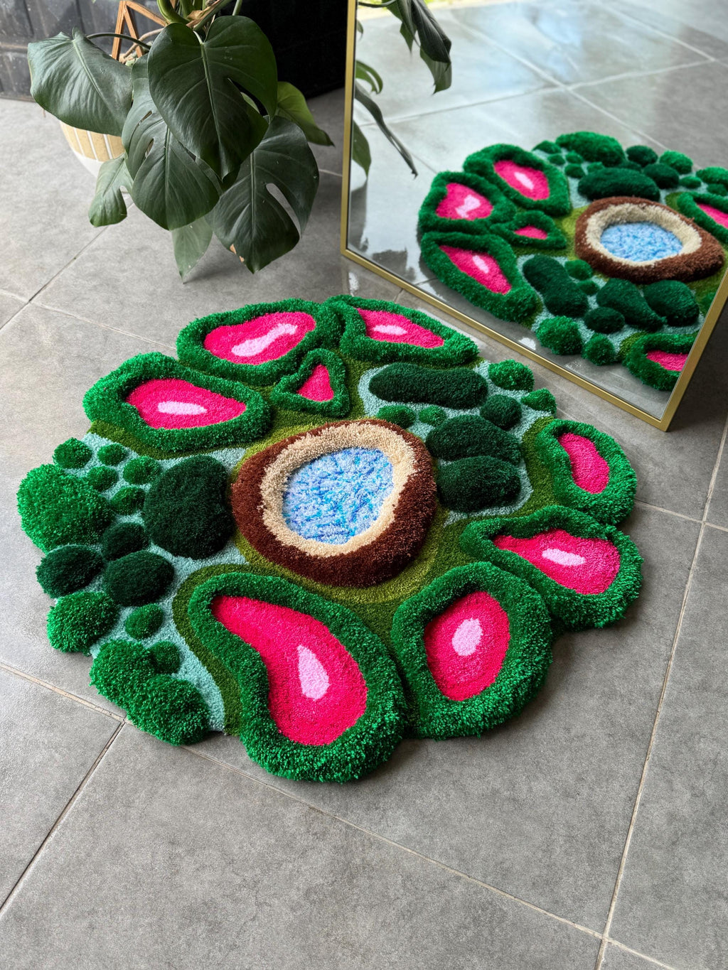 OrnnWorks 3D Pink Tropical Plant Jungle Inspired Tufted Rug