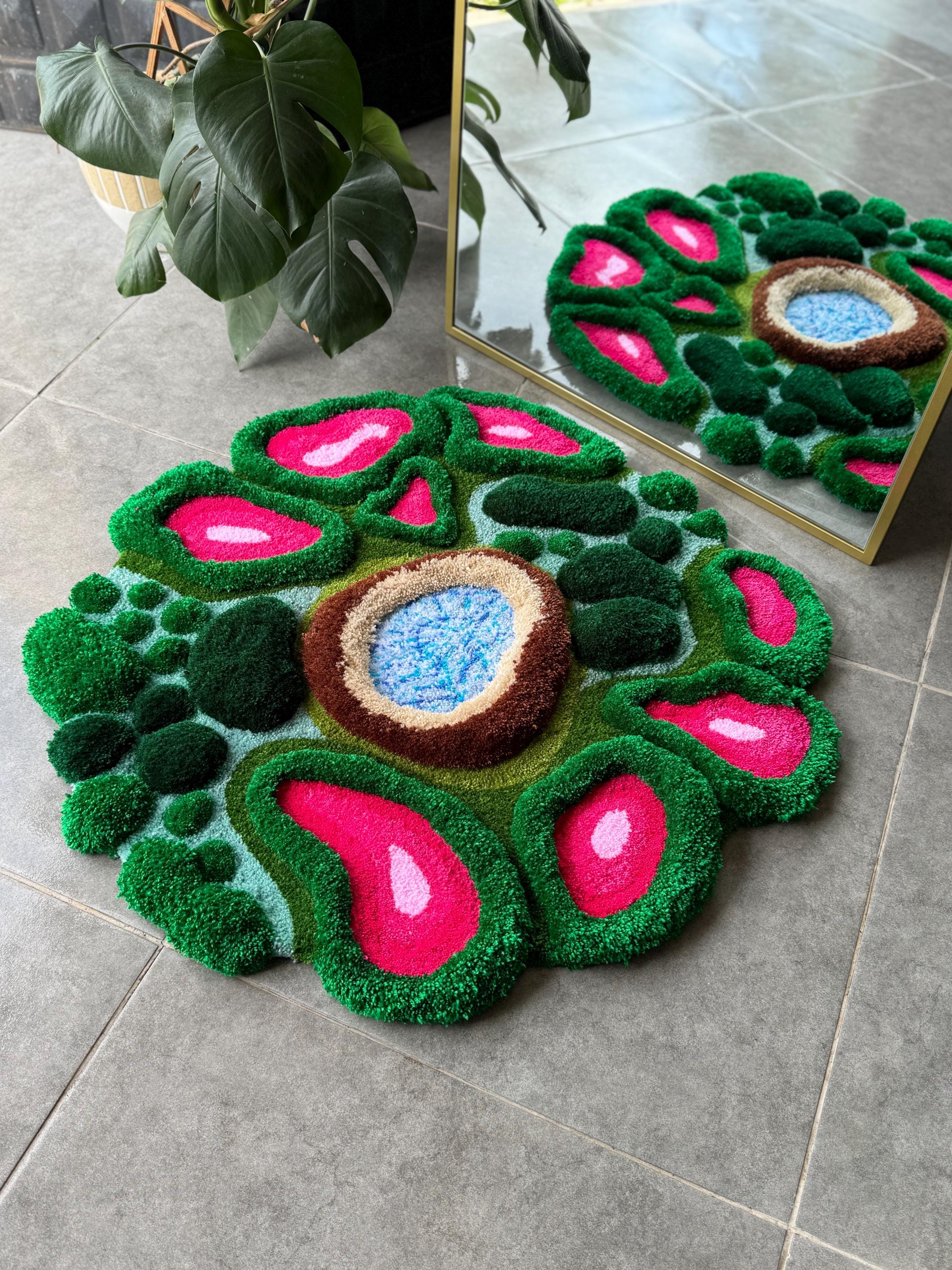 OrnnWorks 3D Pink Tropical Plant Jungle Inspired Tufted Rug