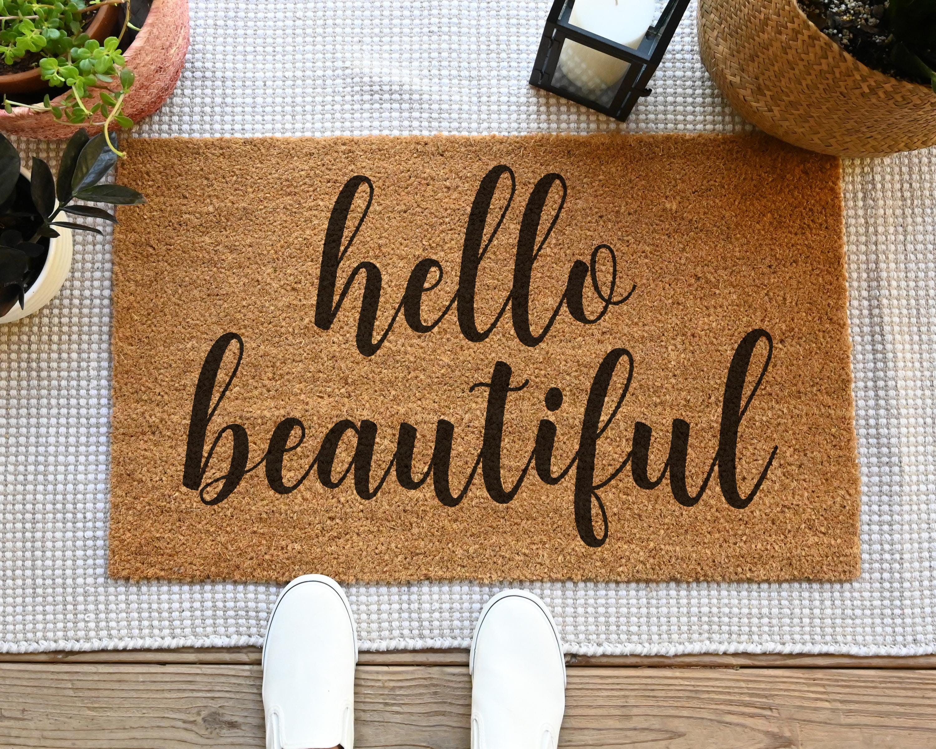 HamlinRowShop Hello Beautiful Coir Doormat Natural Fiber Welcome Mat