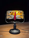 U2Antique Tiffany Banker Dragonfly Stained Glass Table Lamp Yellow