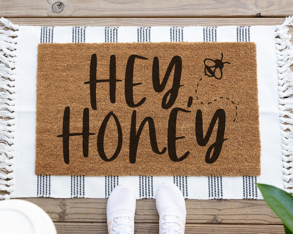 Hey Honey Coir Doormat with Bee Design Welcome Mat