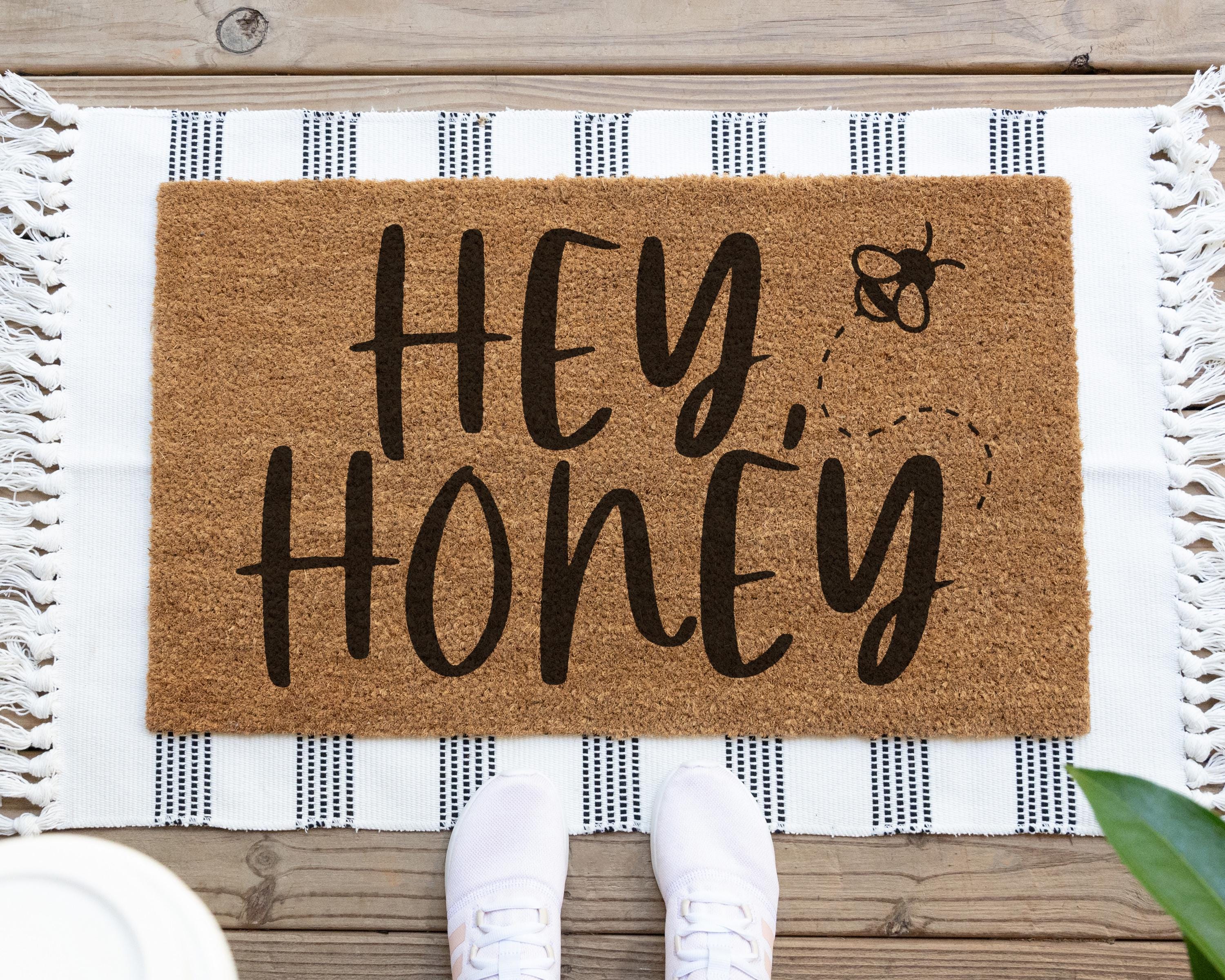 Hey Honey Coir Doormat with Bee Design Welcome Mat