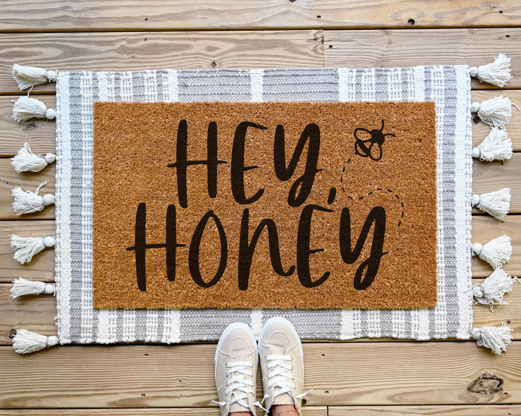 Hey Honey Coir Doormat with Bee Design Welcome Mat