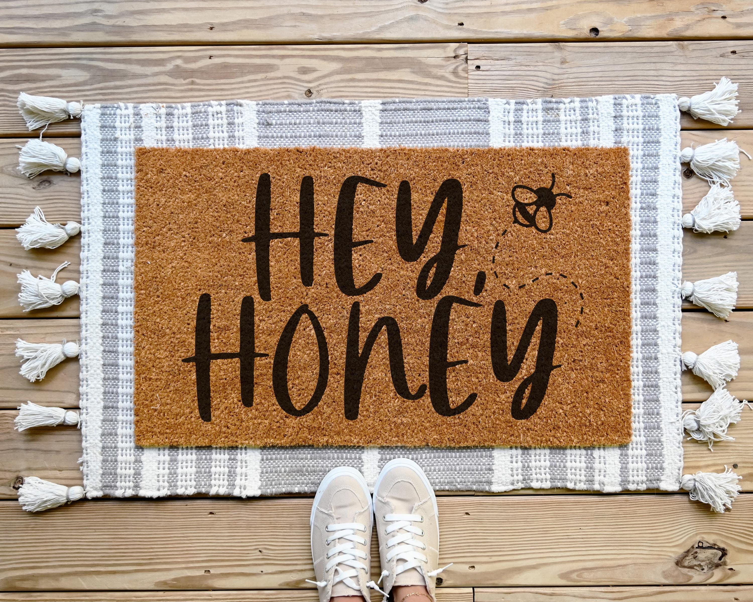 Hey Honey Coir Doormat with Bee Design Welcome Mat