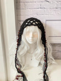 Y2K Black Crochet Triangle Headscarf Gothic Boho Hair Wrap