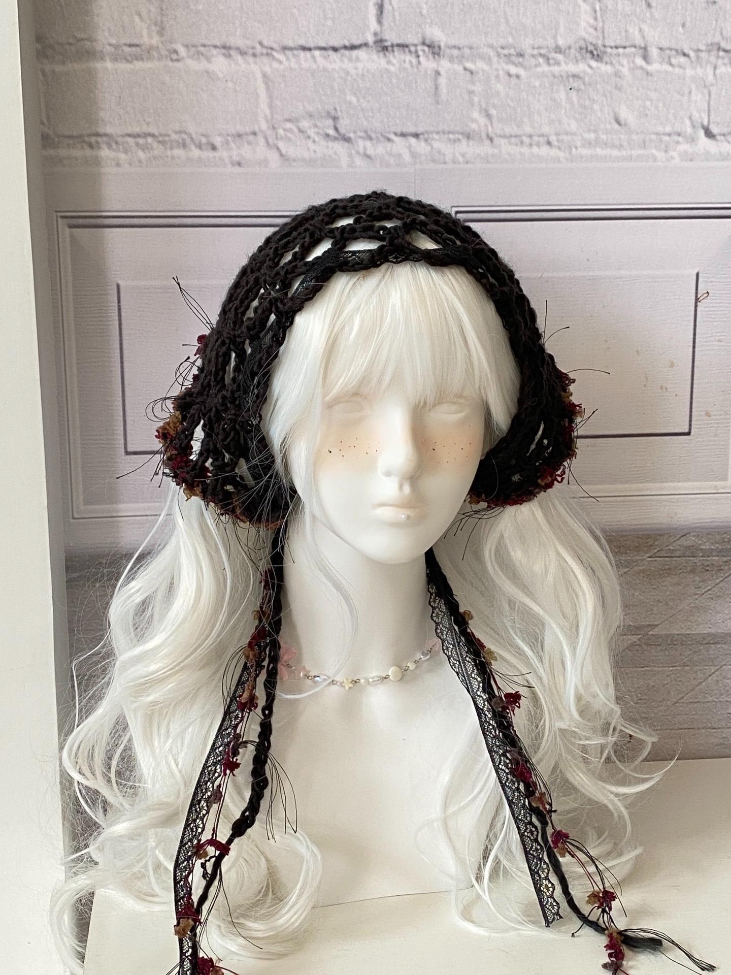 Y2K Black Crochet Triangle Headscarf Gothic Boho Hair Wrap