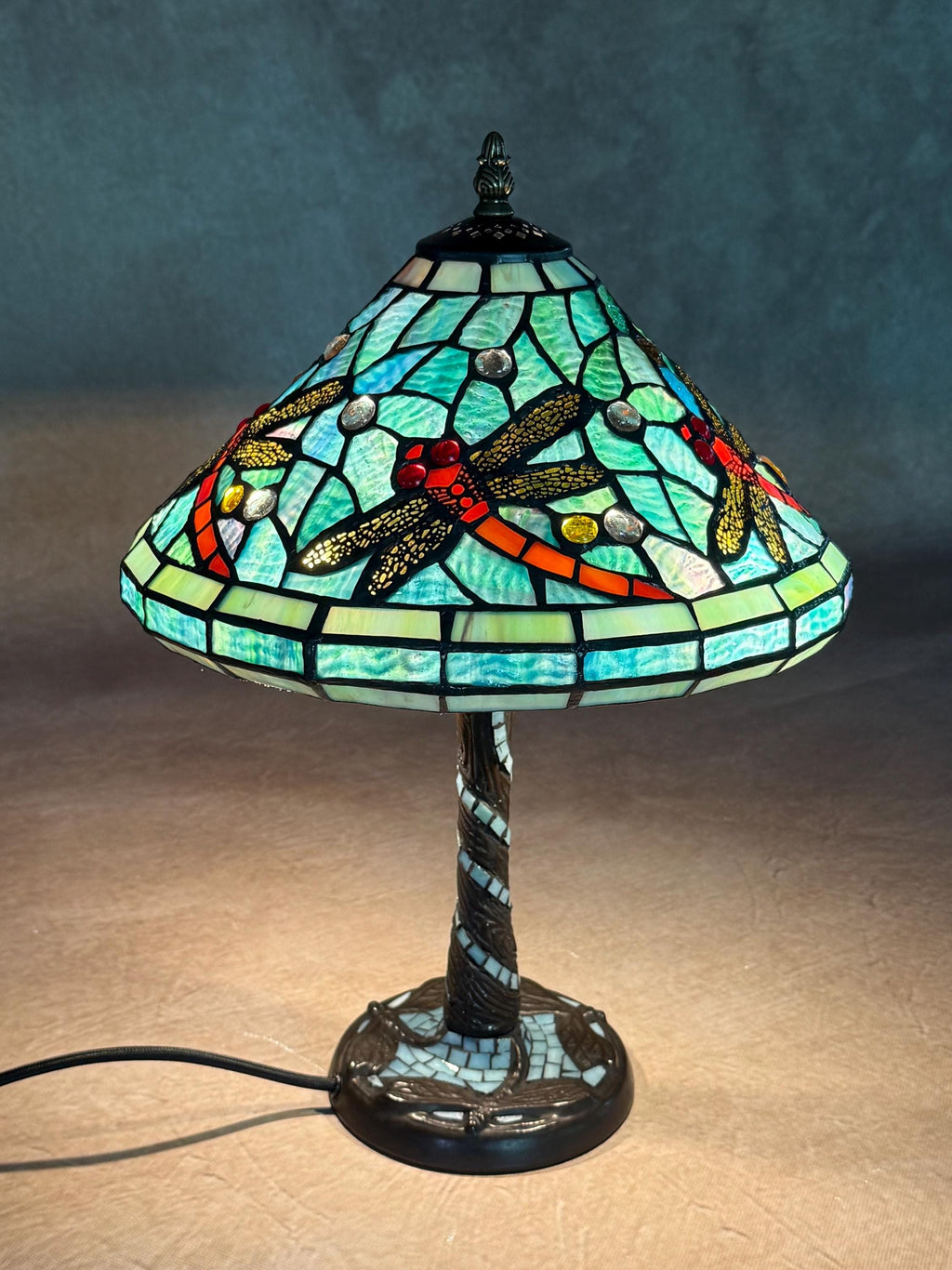 U2Antique Tiffany 12" Dragonfly Stained Glass Table Lamp
