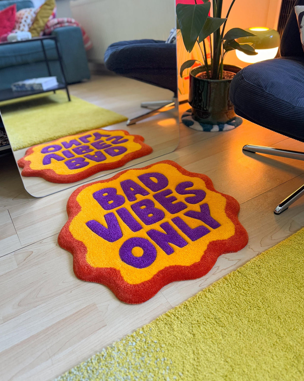 LargoModern Bad Vibes Only Tufted Rug Hand Carved 20in