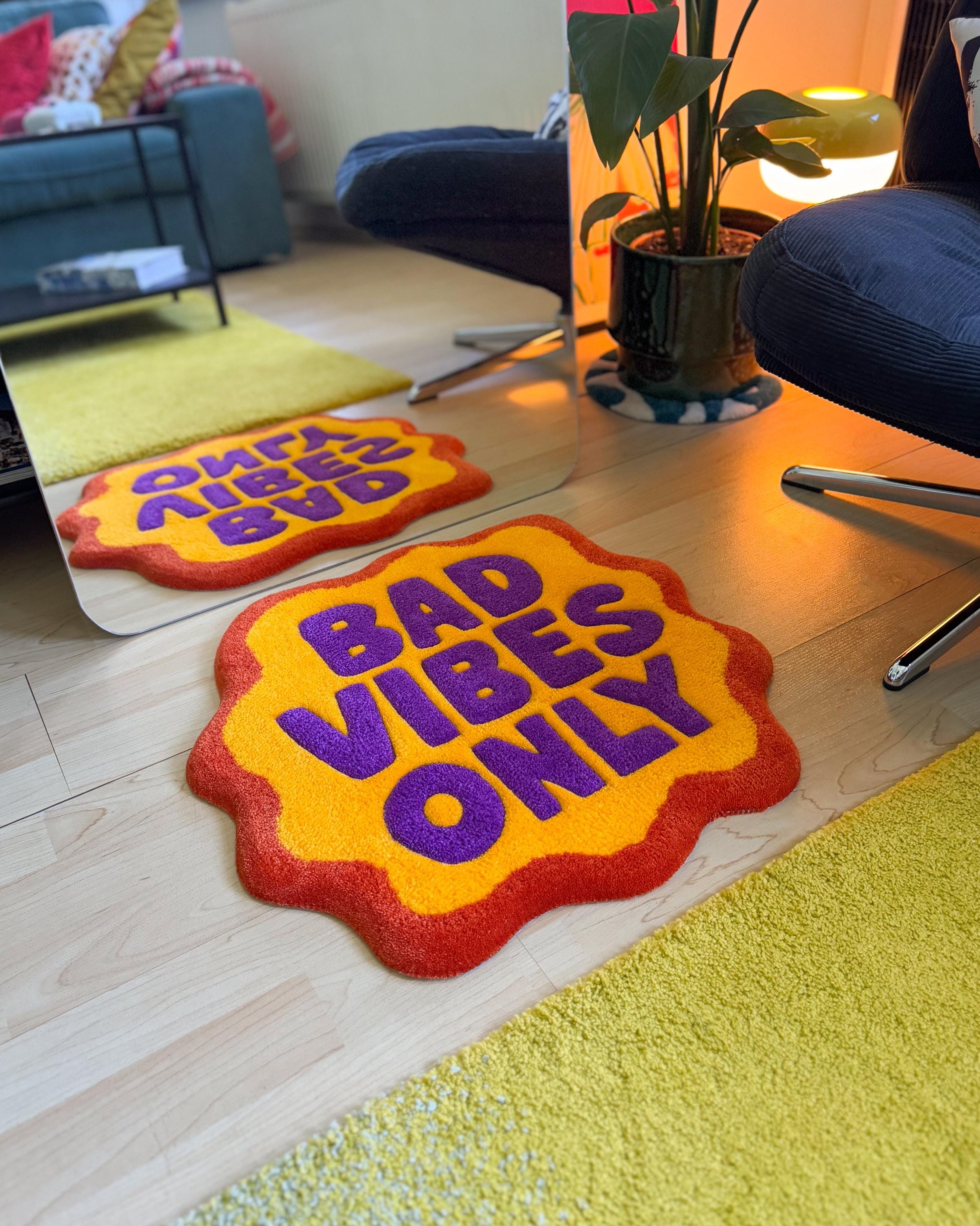 LargoModern Bad Vibes Only Tufted Rug Hand Carved 20in