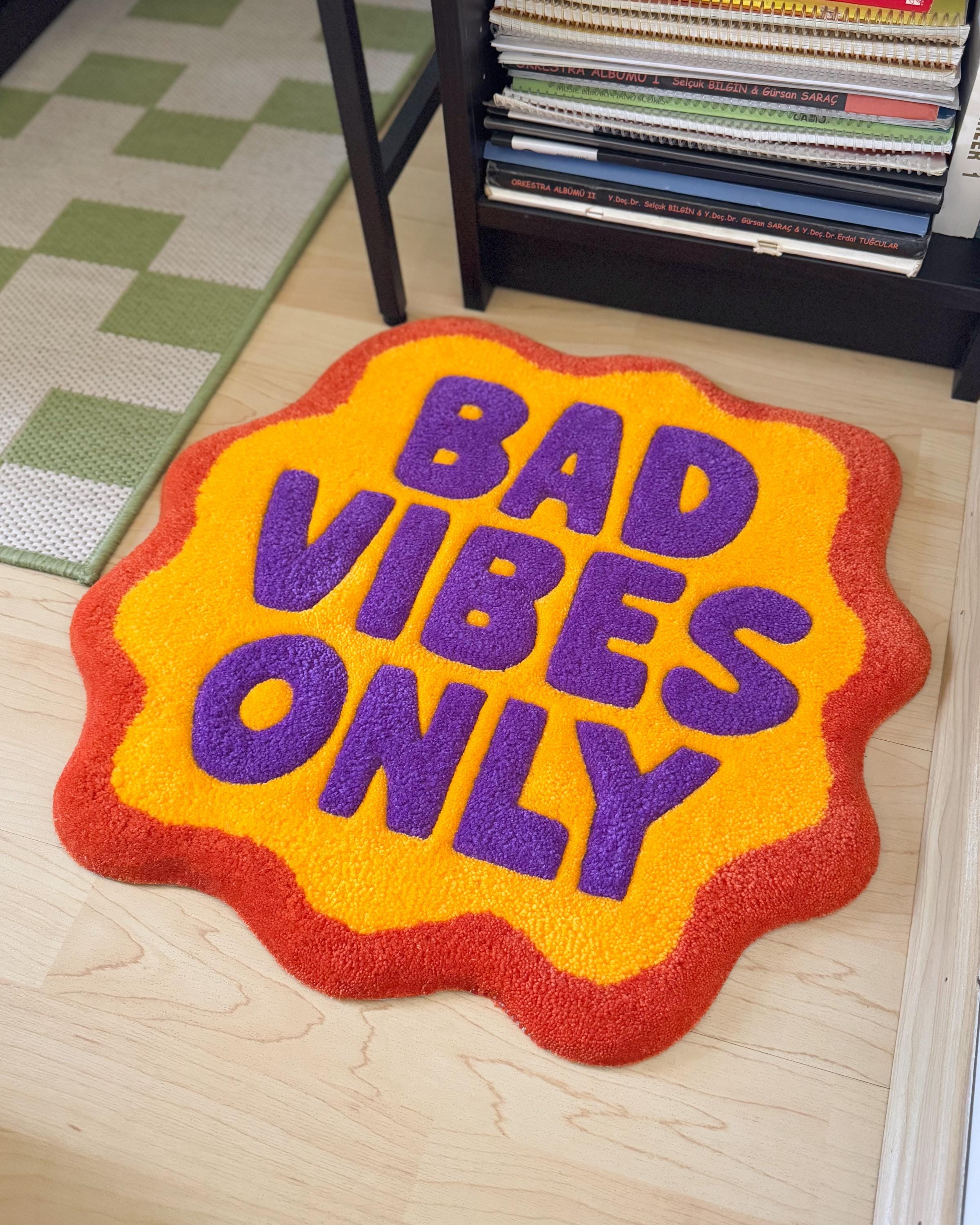 LargoModern Bad Vibes Only Tufted Rug Hand Carved 20in