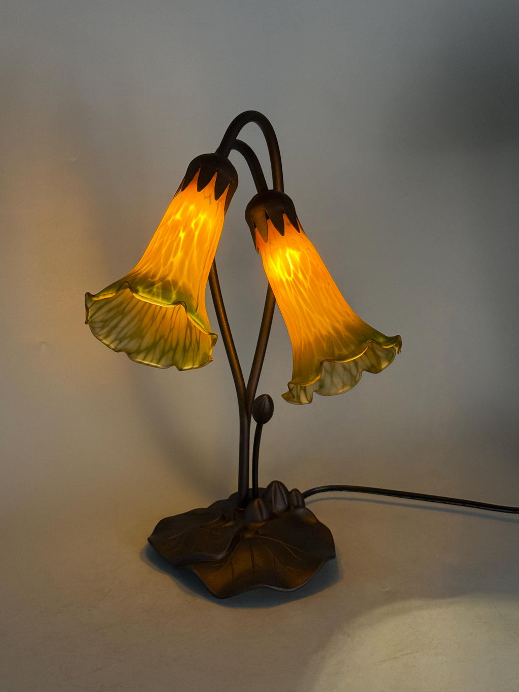 U2Antique Pond Lily Flower Stained Glass Table Lamp 16in
