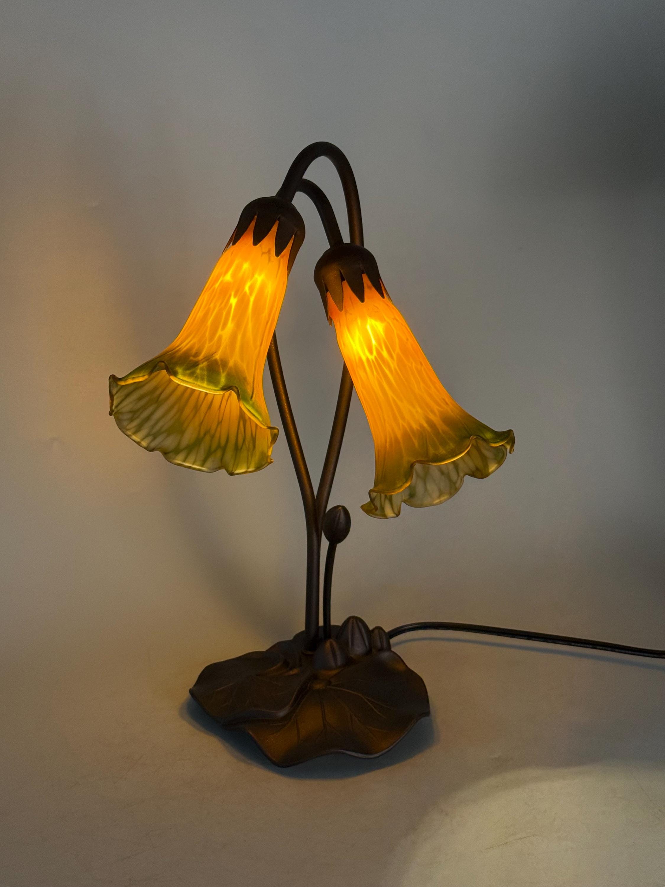U2Antique Pond Lily Flower Stained Glass Table Lamp 16in