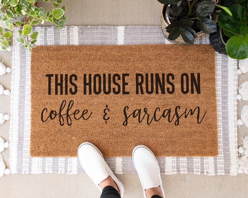 HamlinRowShop This House Runs on Coffee & Sarcasm Coir Doormat