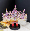 HappyJewelryWorld Purple Crystal Tiara Gold Crown Amethyst